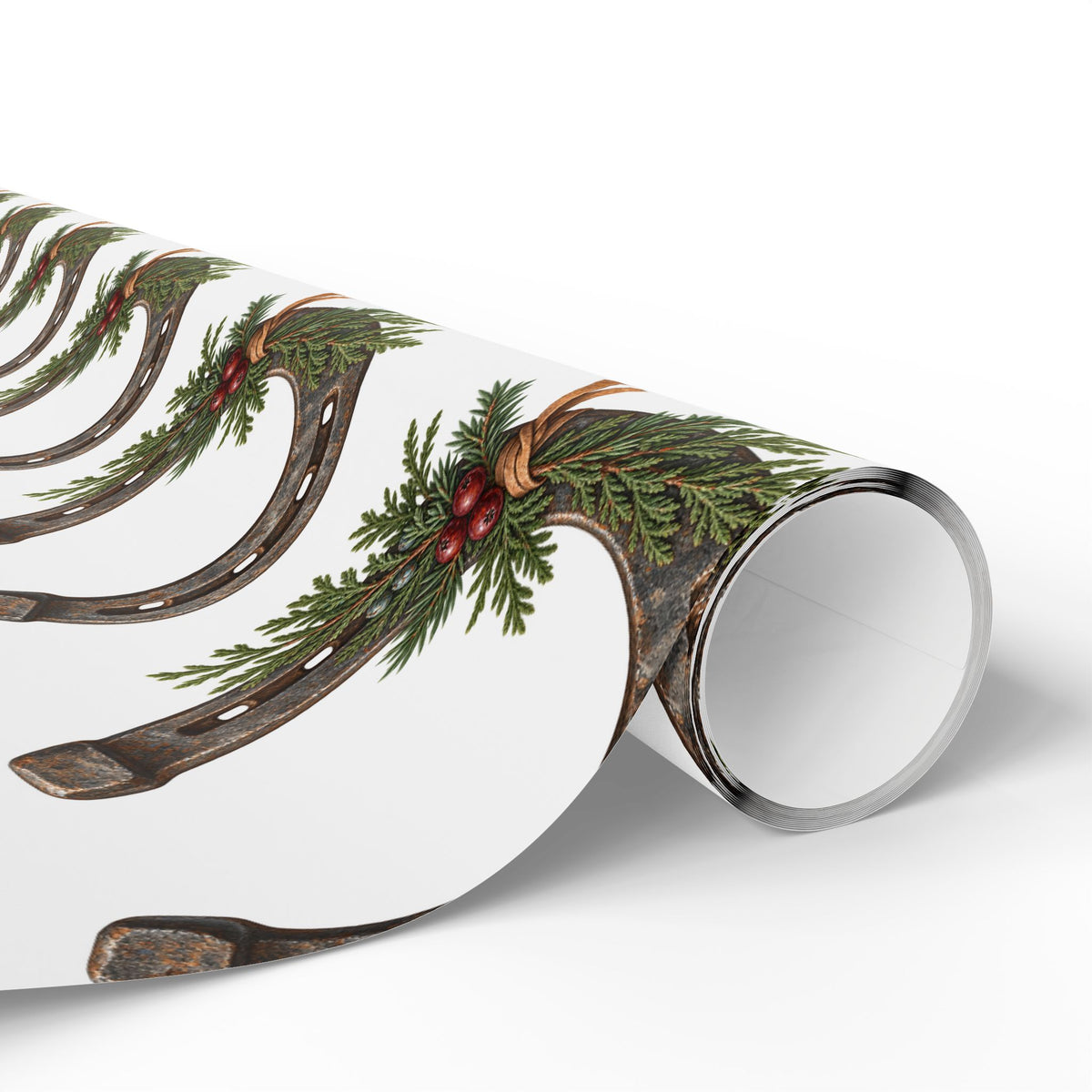 Rustic Horseshoe & Evergreen Wrapping Paper