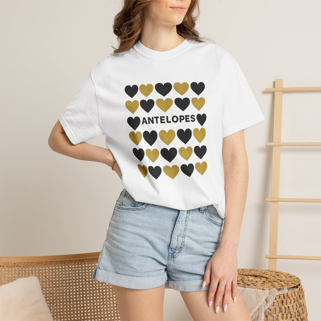 Antelopes Heart Grid T-Shirt — Gold & Black Graphic Tee