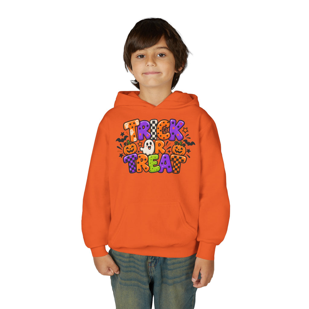 Youth Halloween Hoodie - "Trick or Treat" Colorful Pumpkin Design