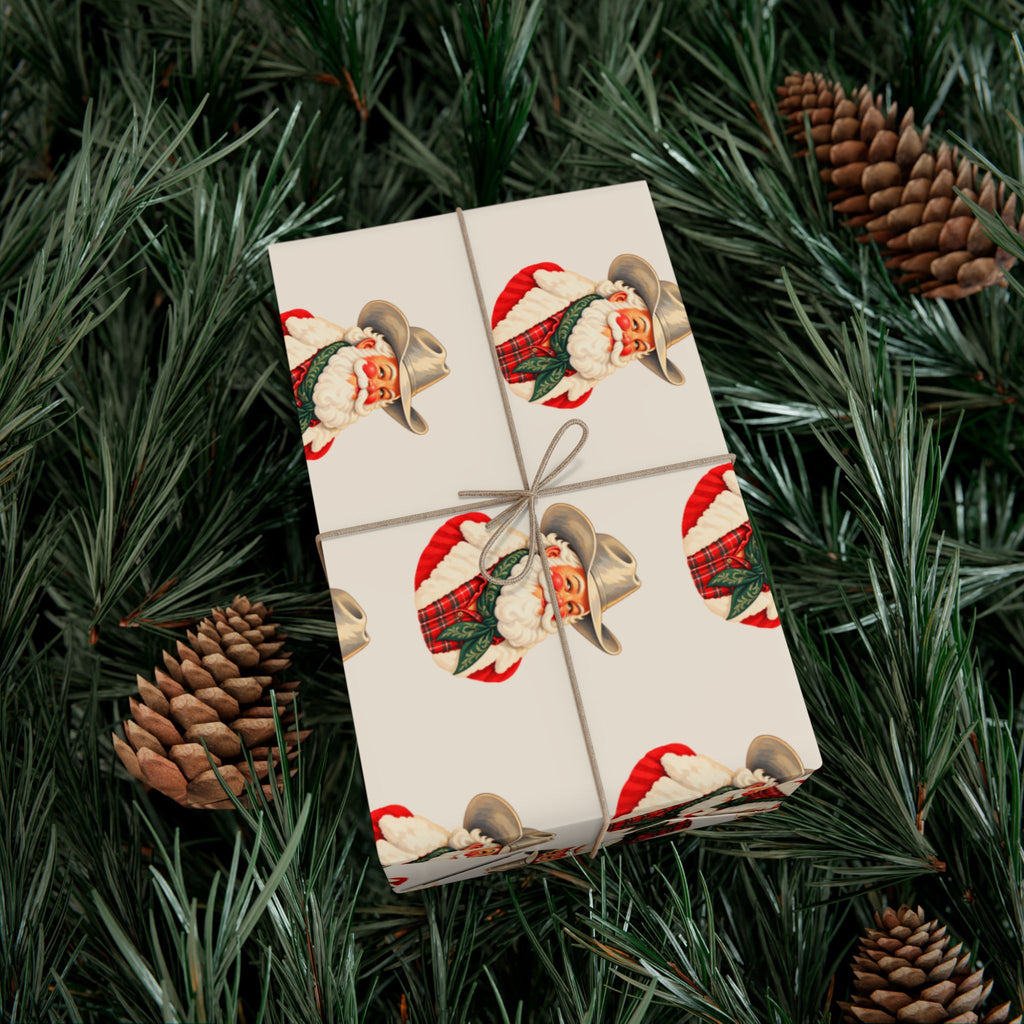Vintage Cowboy Santa Gift Wrap Paper