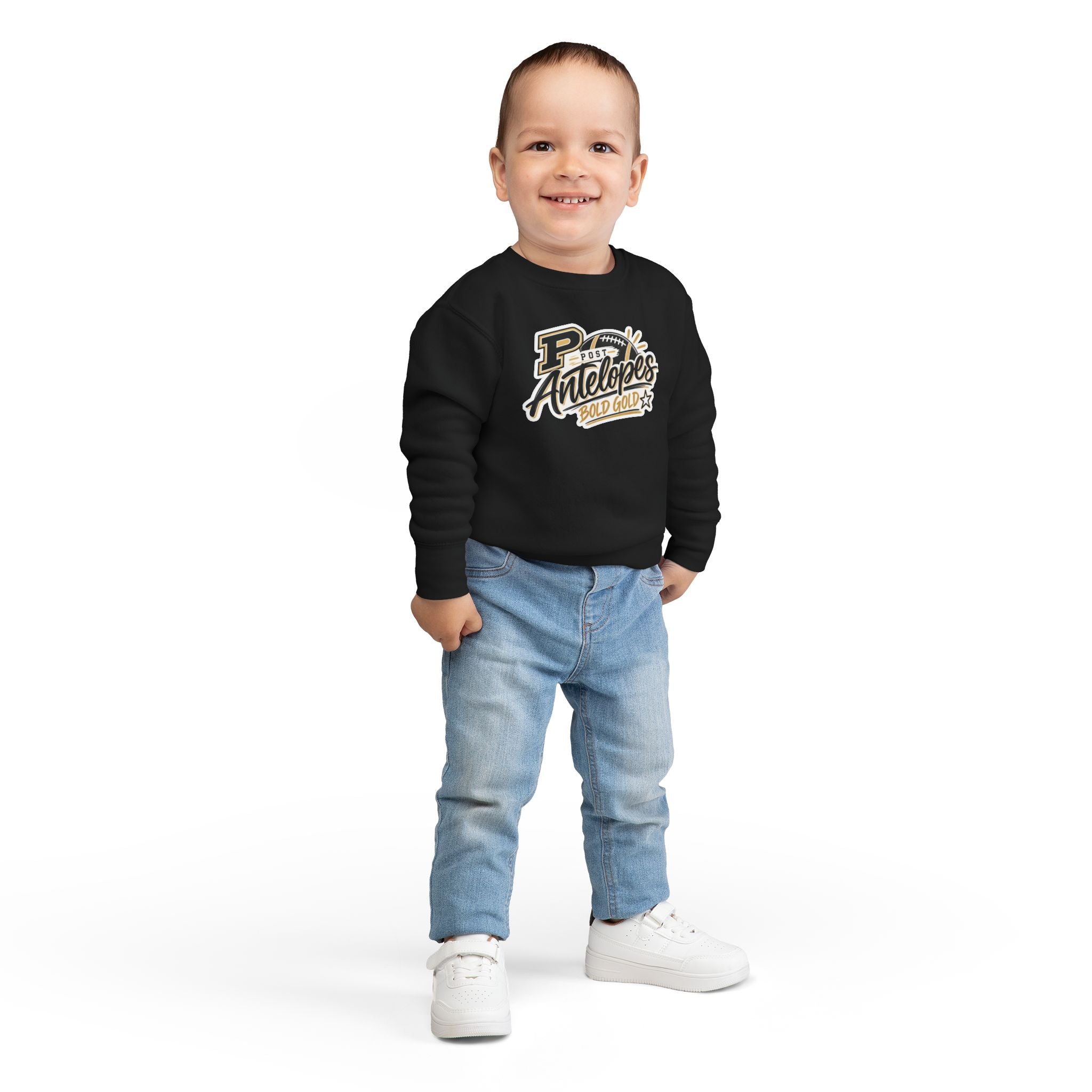 Toddler Sweatshirt — Post Antelopes Bold Gold Football Logo Kids Crewneck
