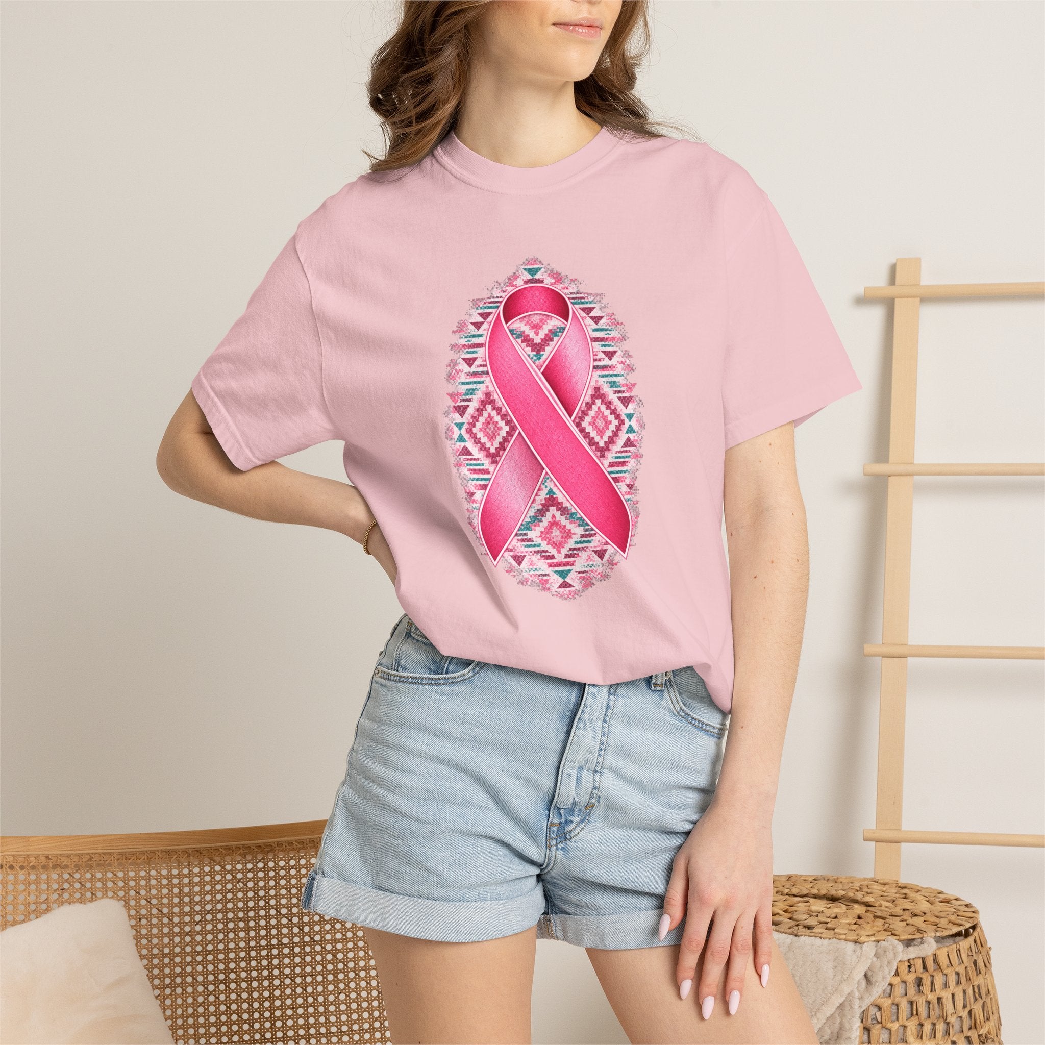Breast Cancer Awareness Ribbon T-Shirt — Pink Ribbon Floral Tribal Tee