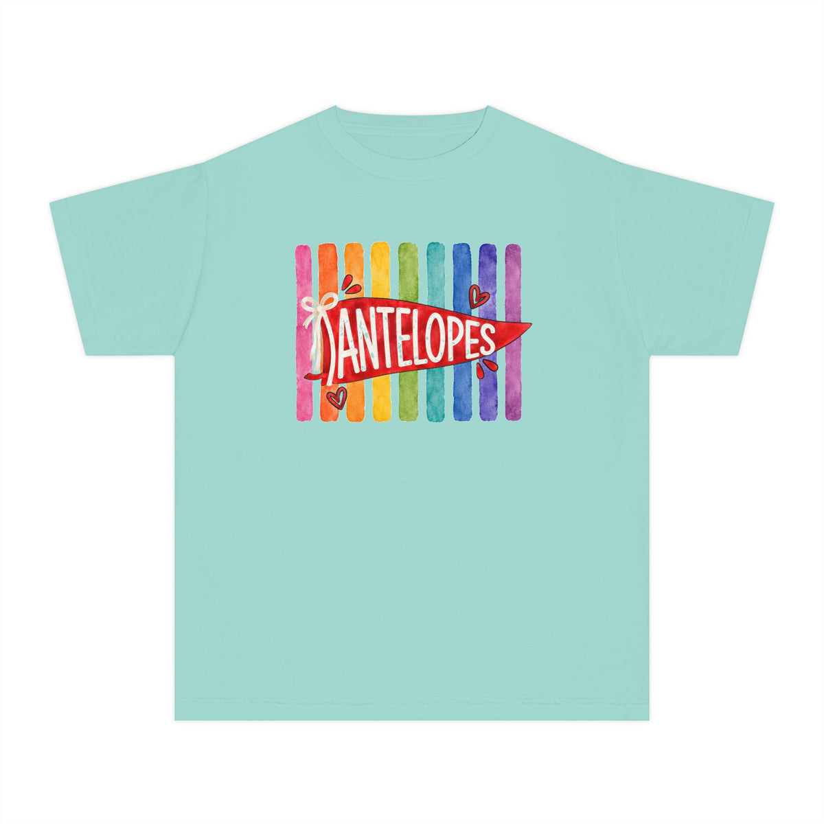 Youth Tee — Rainbow 'Antelopes' Pennant School Spirit Shirt