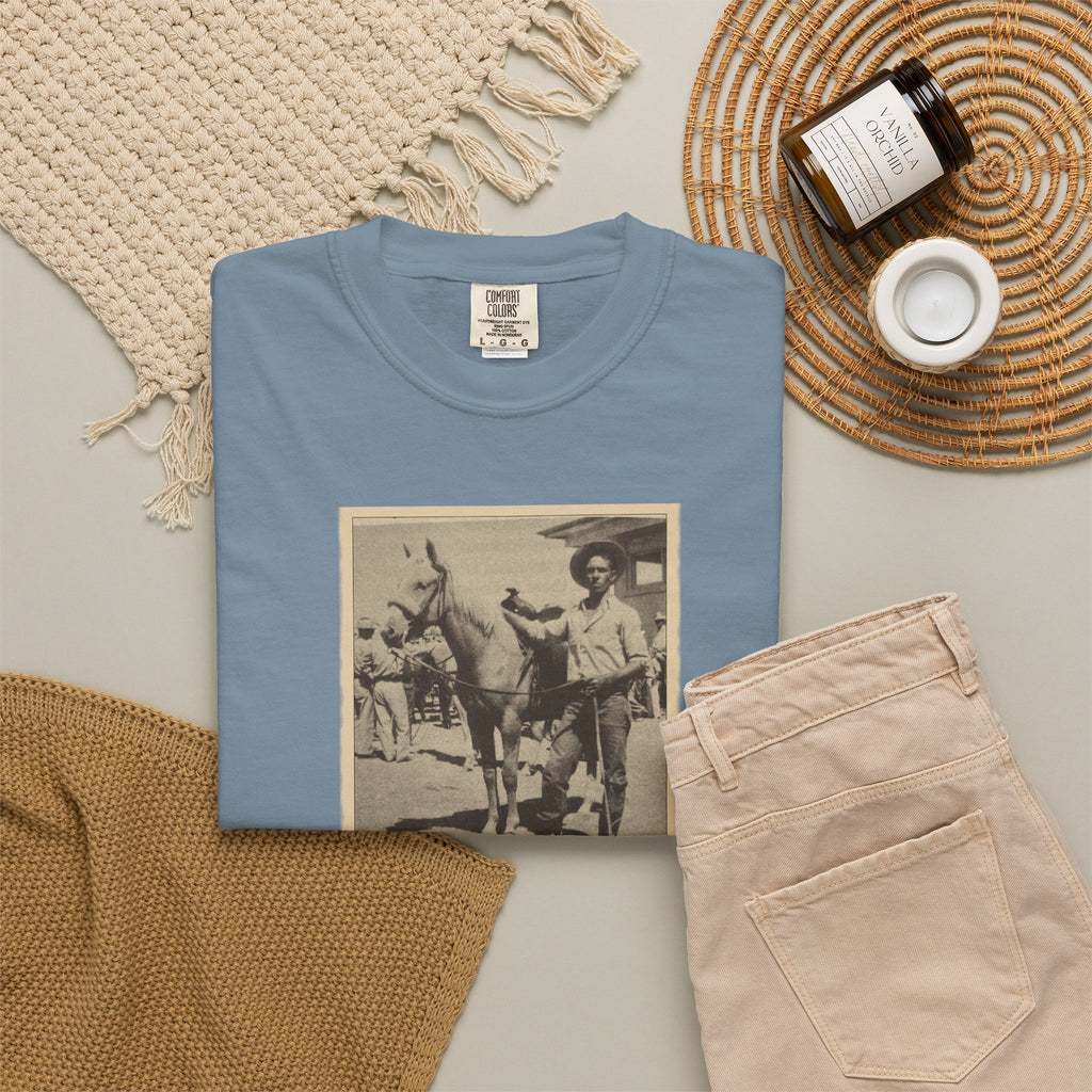Vintage Cowboy Photo T-Shirt — 'Tales of the West' Garment-Dyed Tee