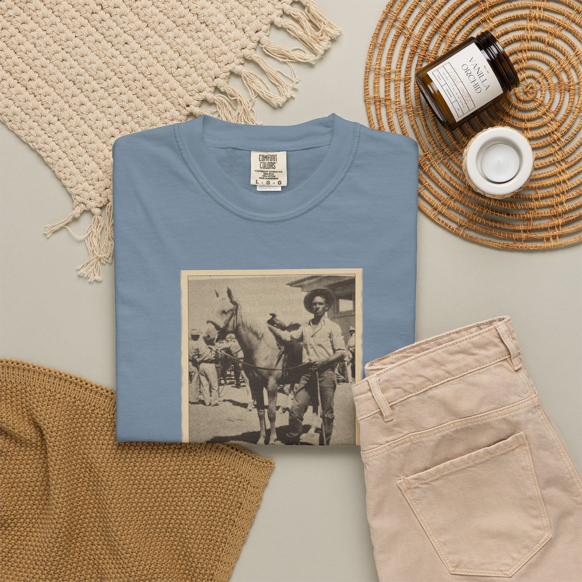 Vintage Cowboy Photo T-Shirt — 'Tales of the West' Garment-Dyed Tee