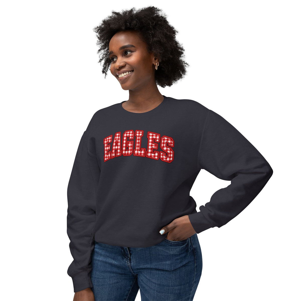 Eagles Plaid Arch Crewneck Sweatshirt — Vintage Red Check Team Pullover