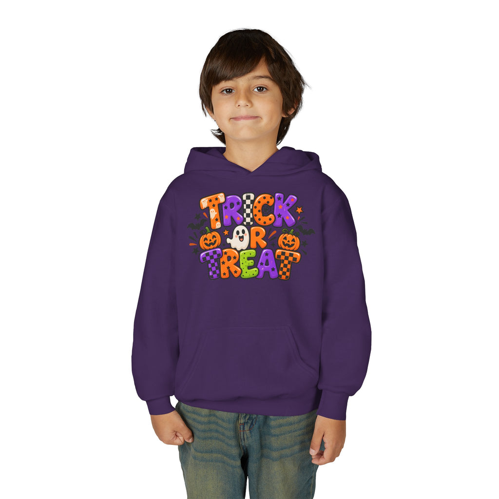 Youth Halloween Hoodie - "Trick or Treat" Colorful Pumpkin Design