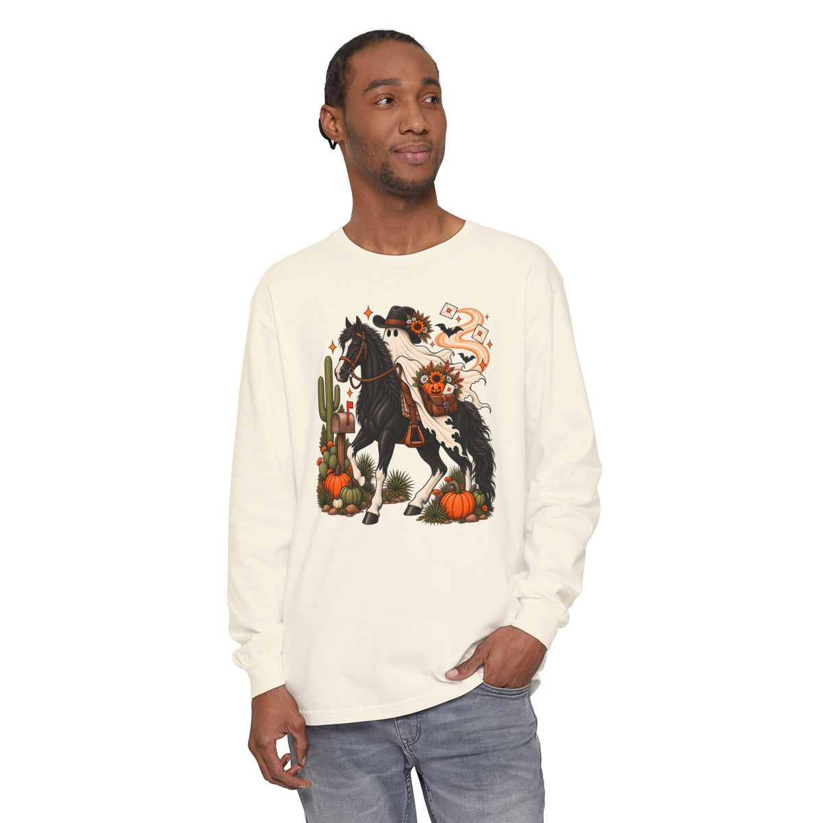 Halloween Cowboy Ghost Horse Long Sleeve Tee