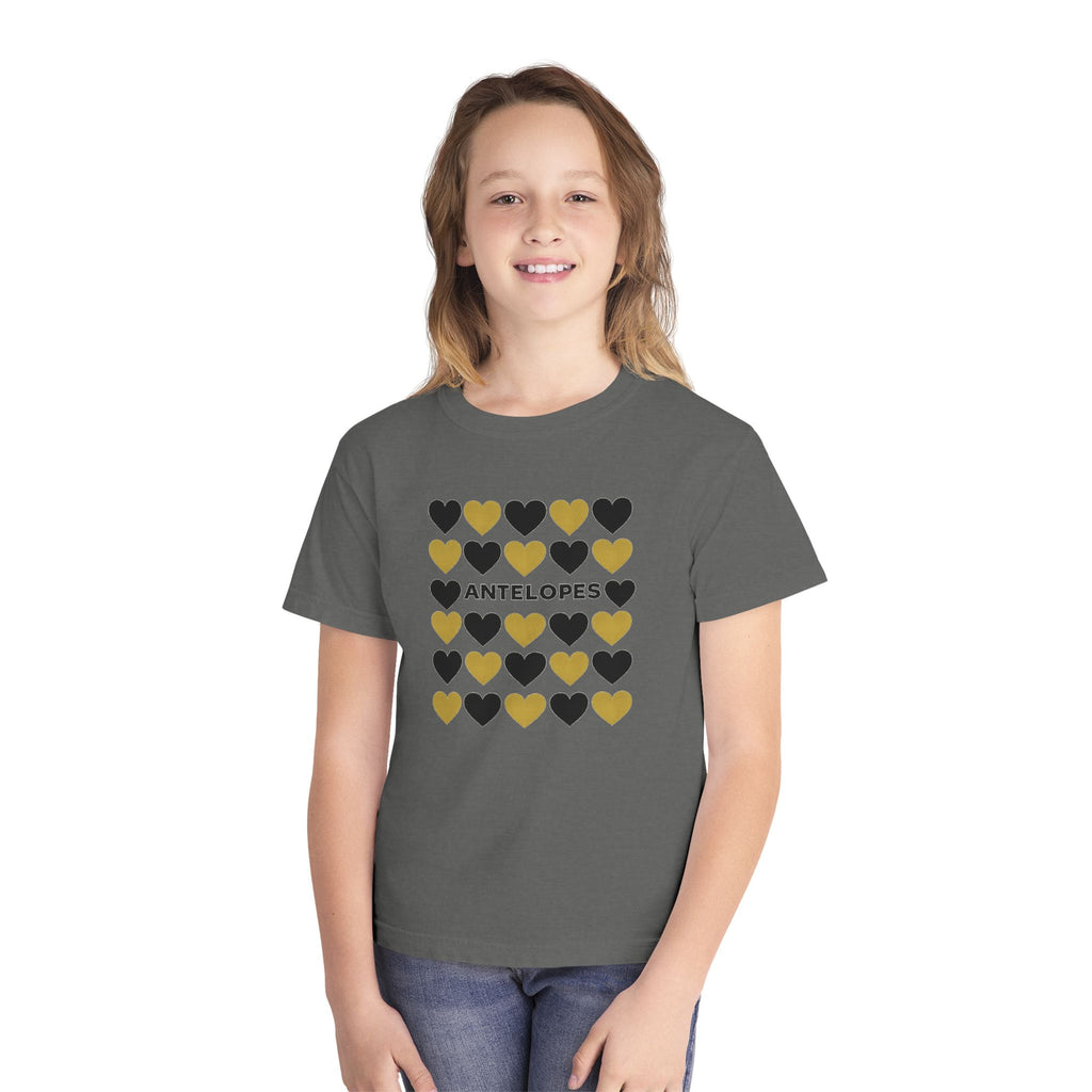 Youth Antelopes Heart Grid Tee — Kids School Spirit Shirt