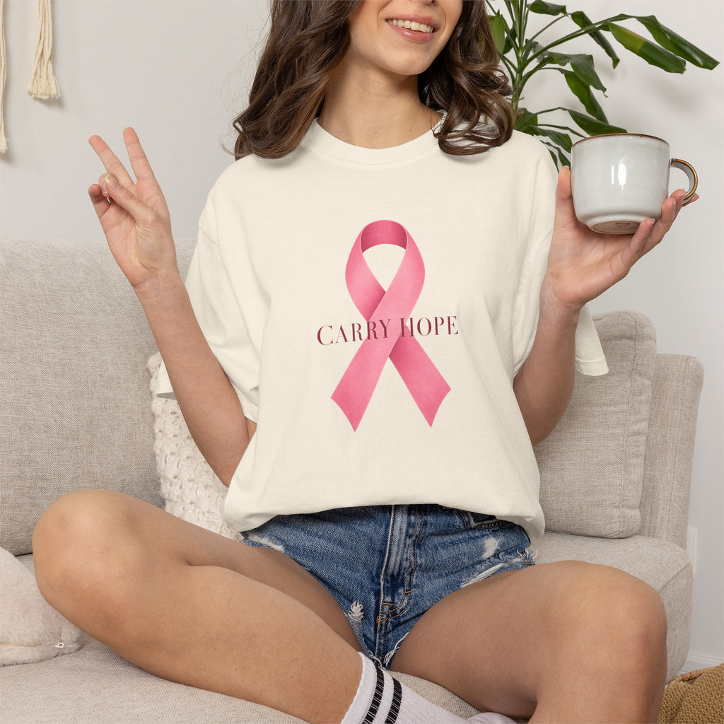 Breast Cancer Awareness T-Shirt — Pink Ribbon "Carry Hope"