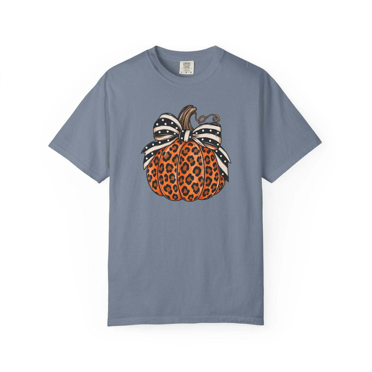 Leopard Pumpkin T-Shirt — Autumn Pumpkin Graphic Tee with Polka Dot Bow