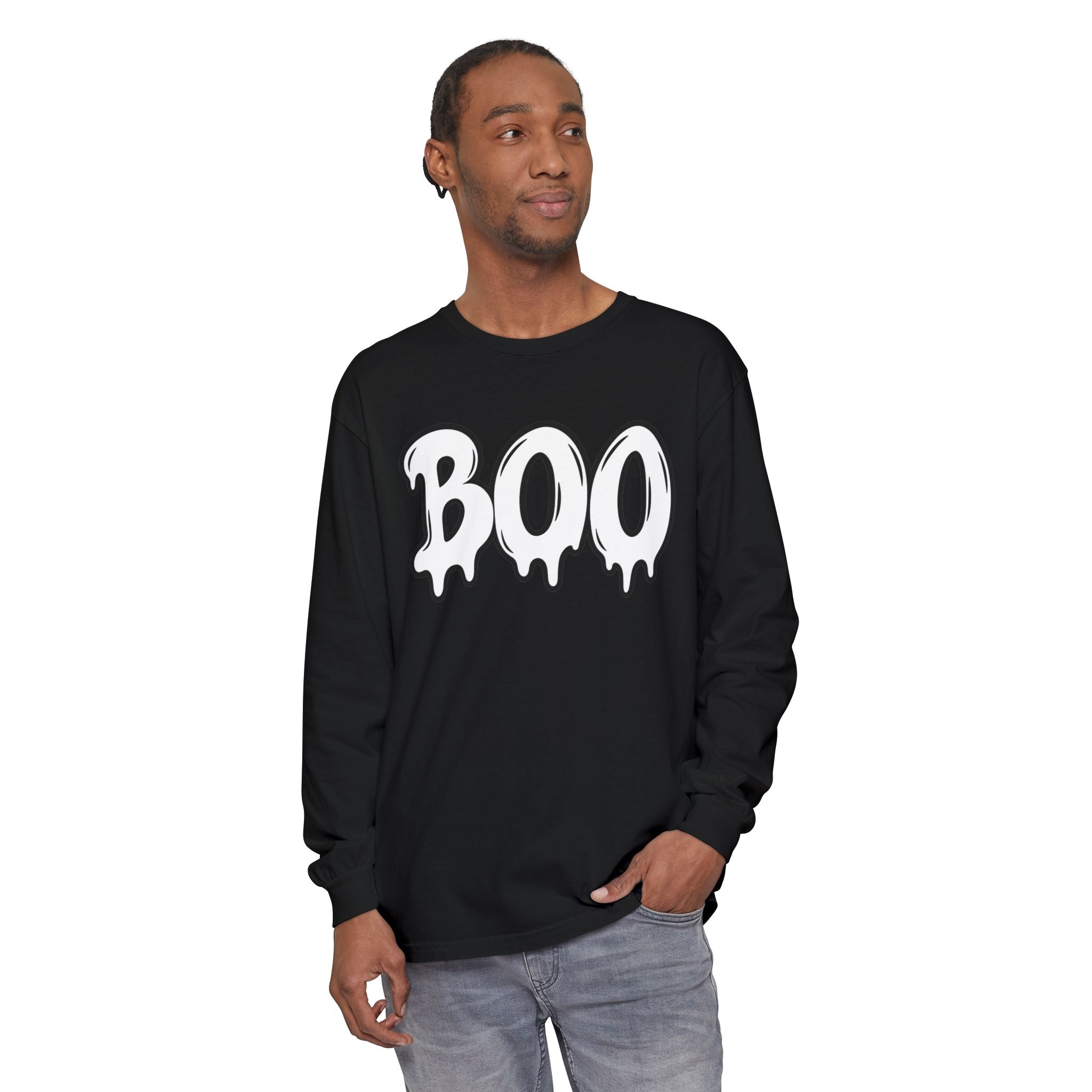 BOO Long Sleeve Tee — Halloween Graphic Shirt