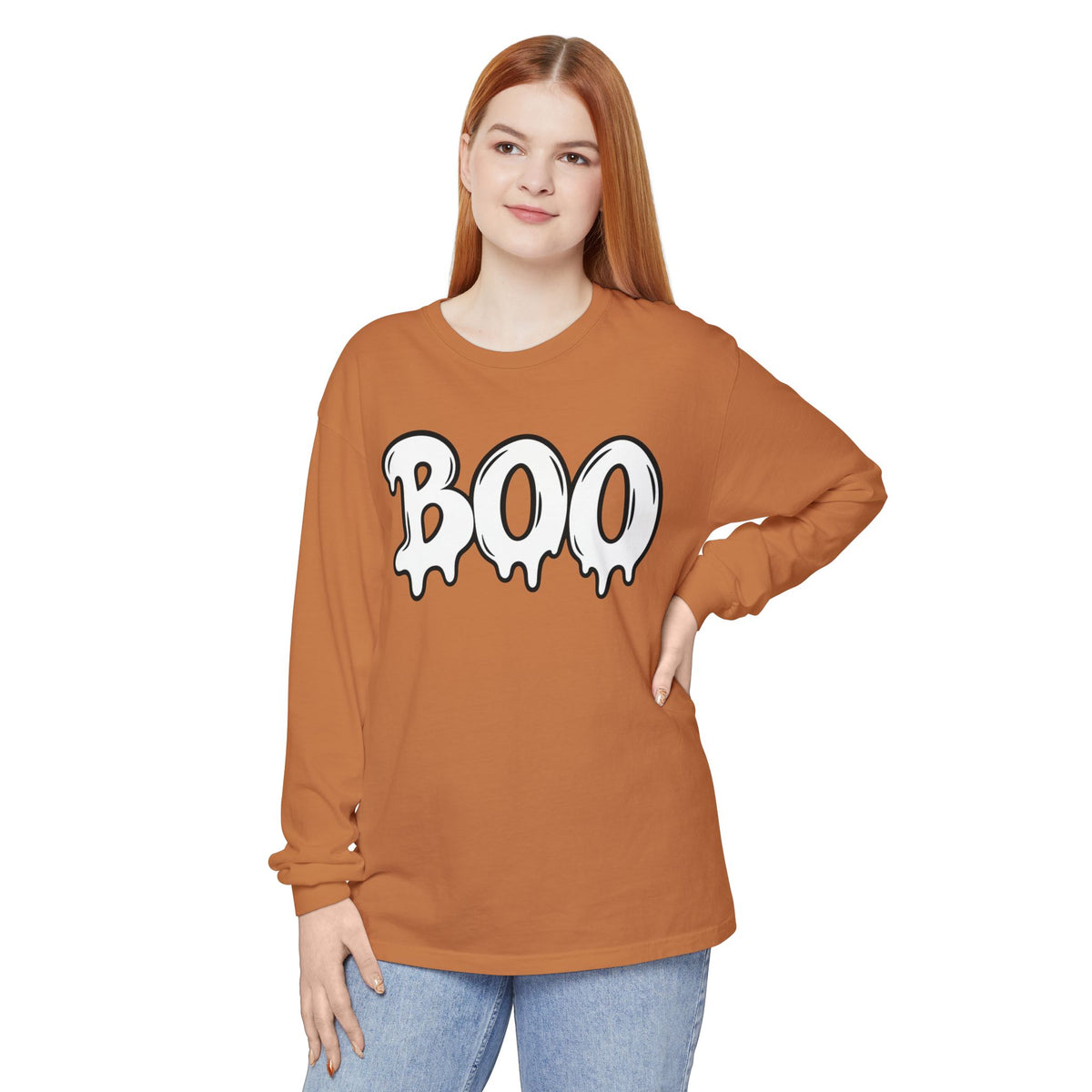 BOO Long Sleeve Tee — Halloween Graphic Shirt