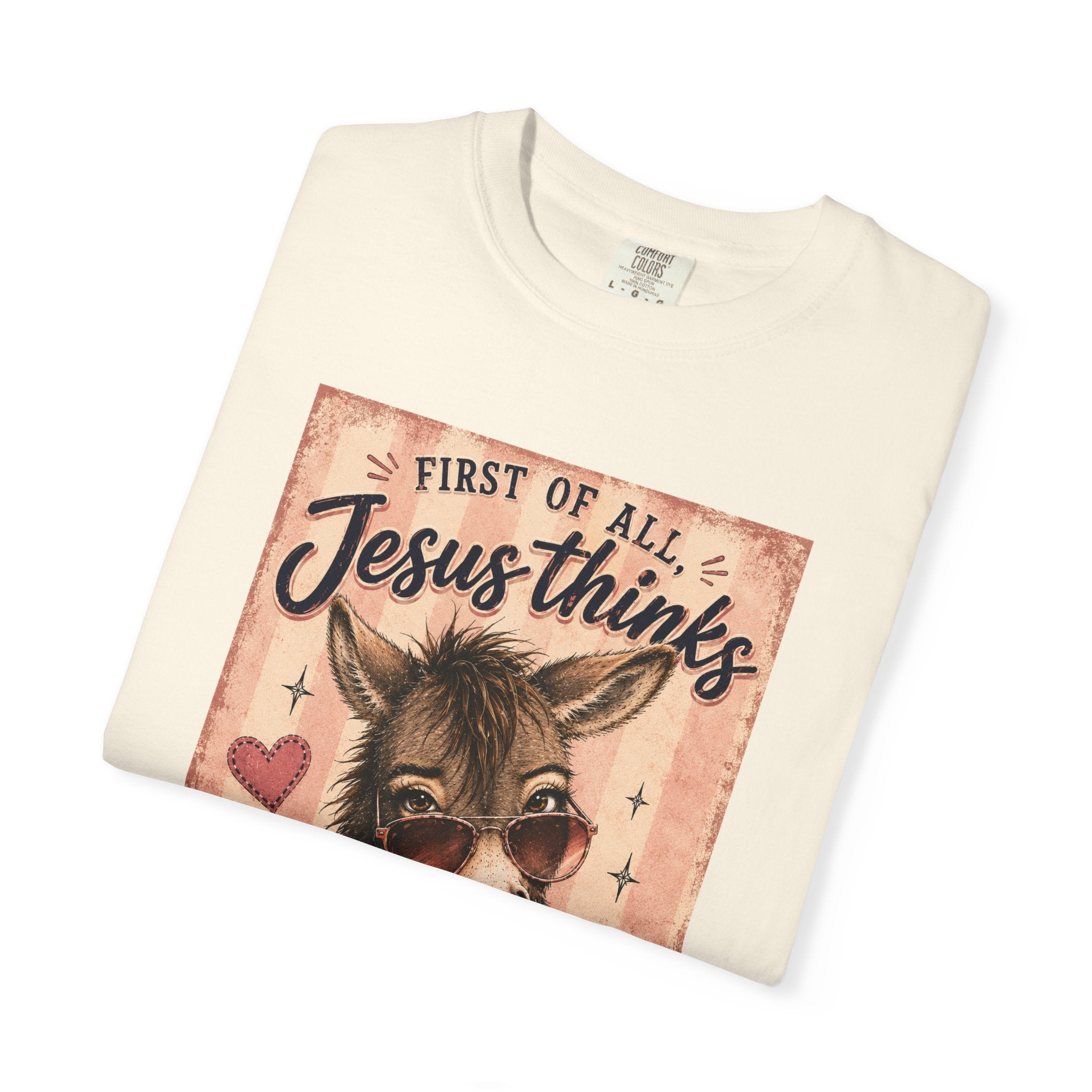 Christian Donkey T-Shirt — “First of All Jesus Thinks I’m Delight” Vintage Faith Tee