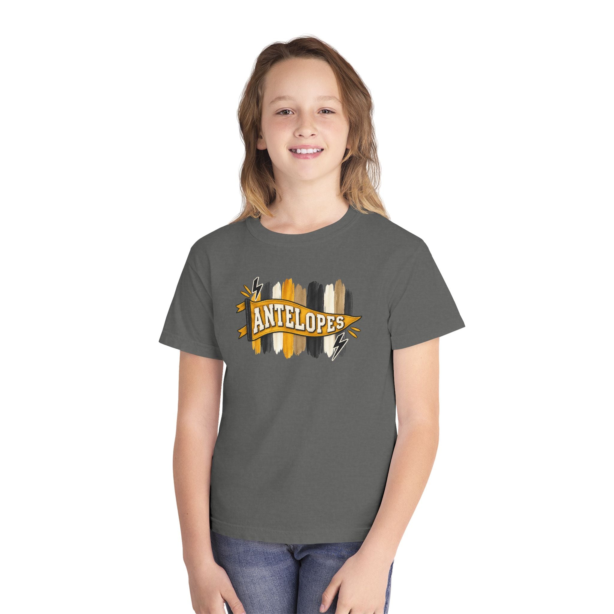 Antelopes Youth Tee — School Spirit Brushstroke Design