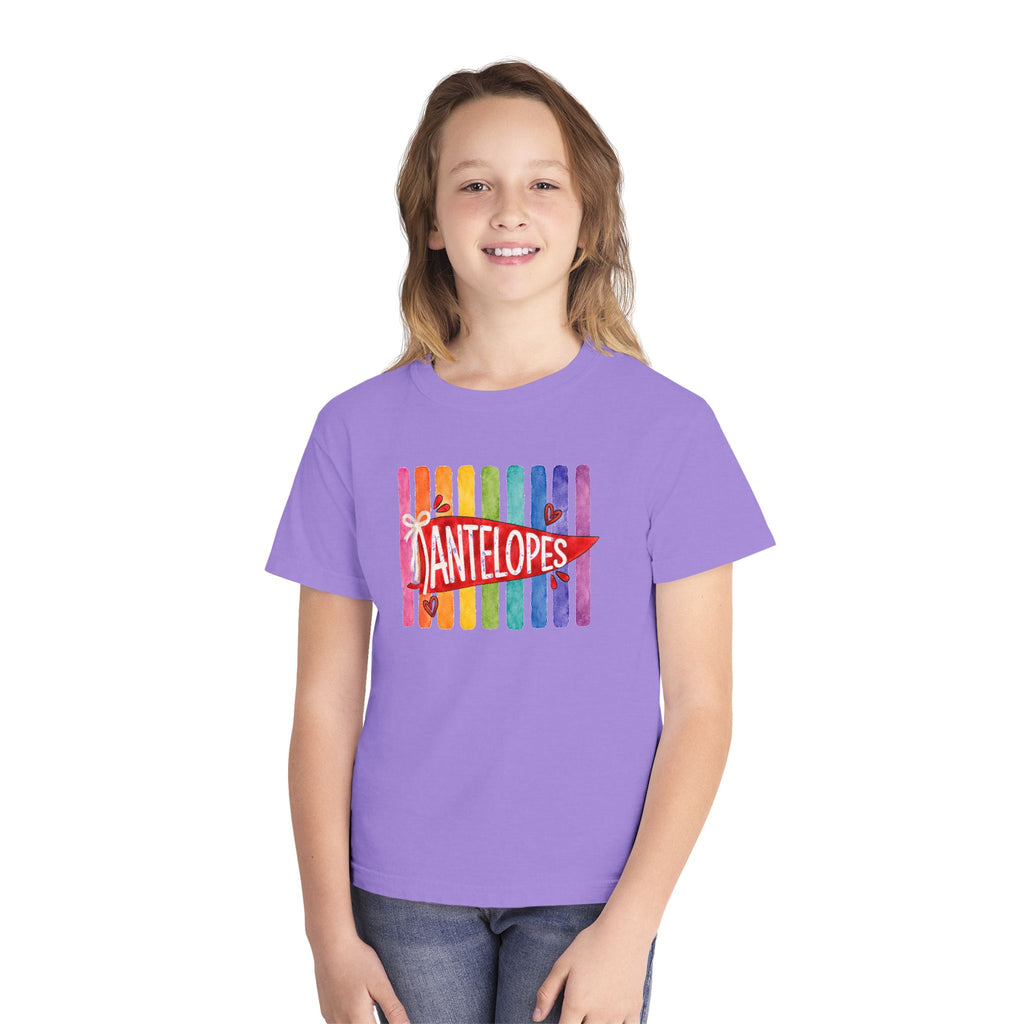 Youth Tee — Rainbow 'Antelopes' Pennant School Spirit Shirt