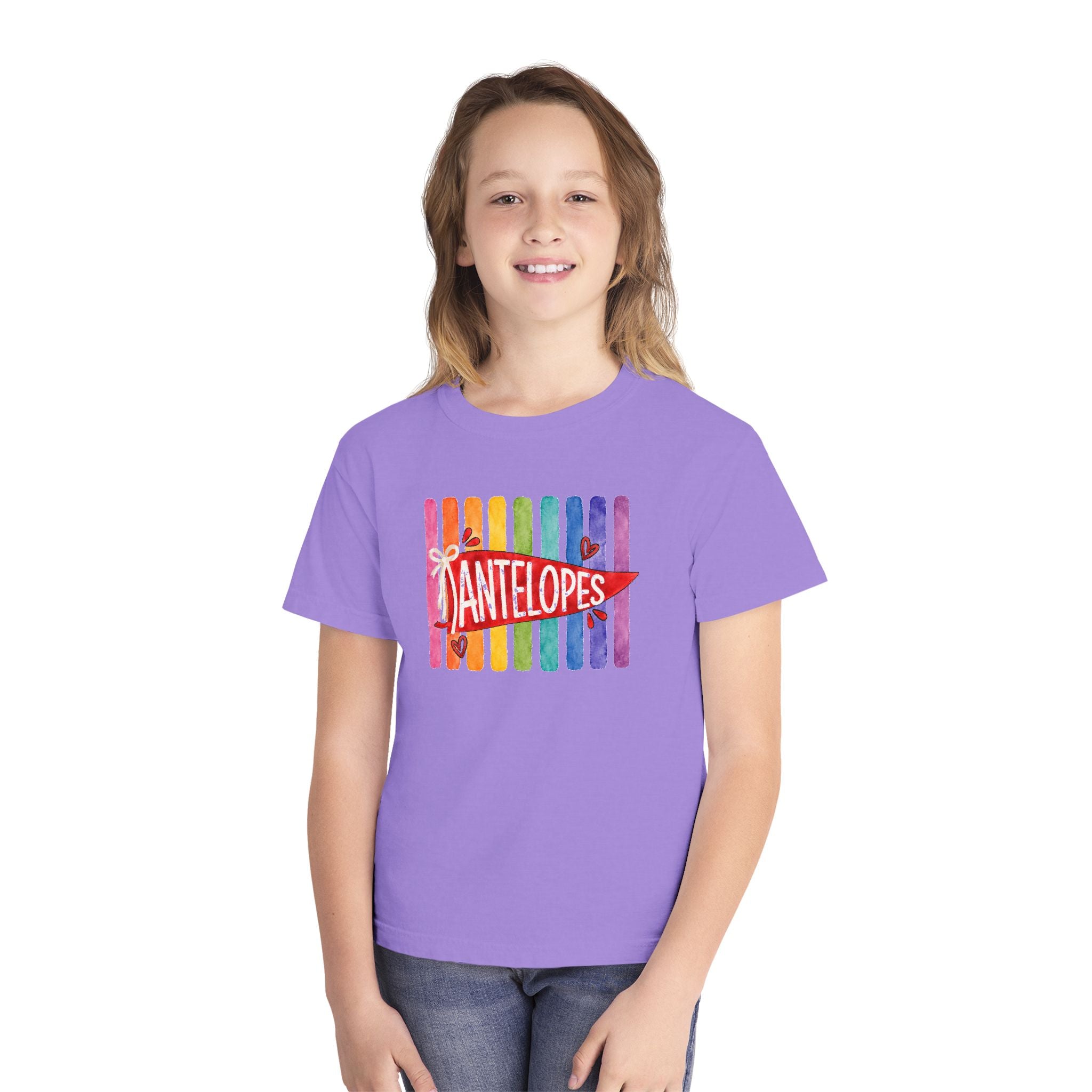 Youth Tee — Rainbow 'Antelopes' Pennant School Spirit Shirt