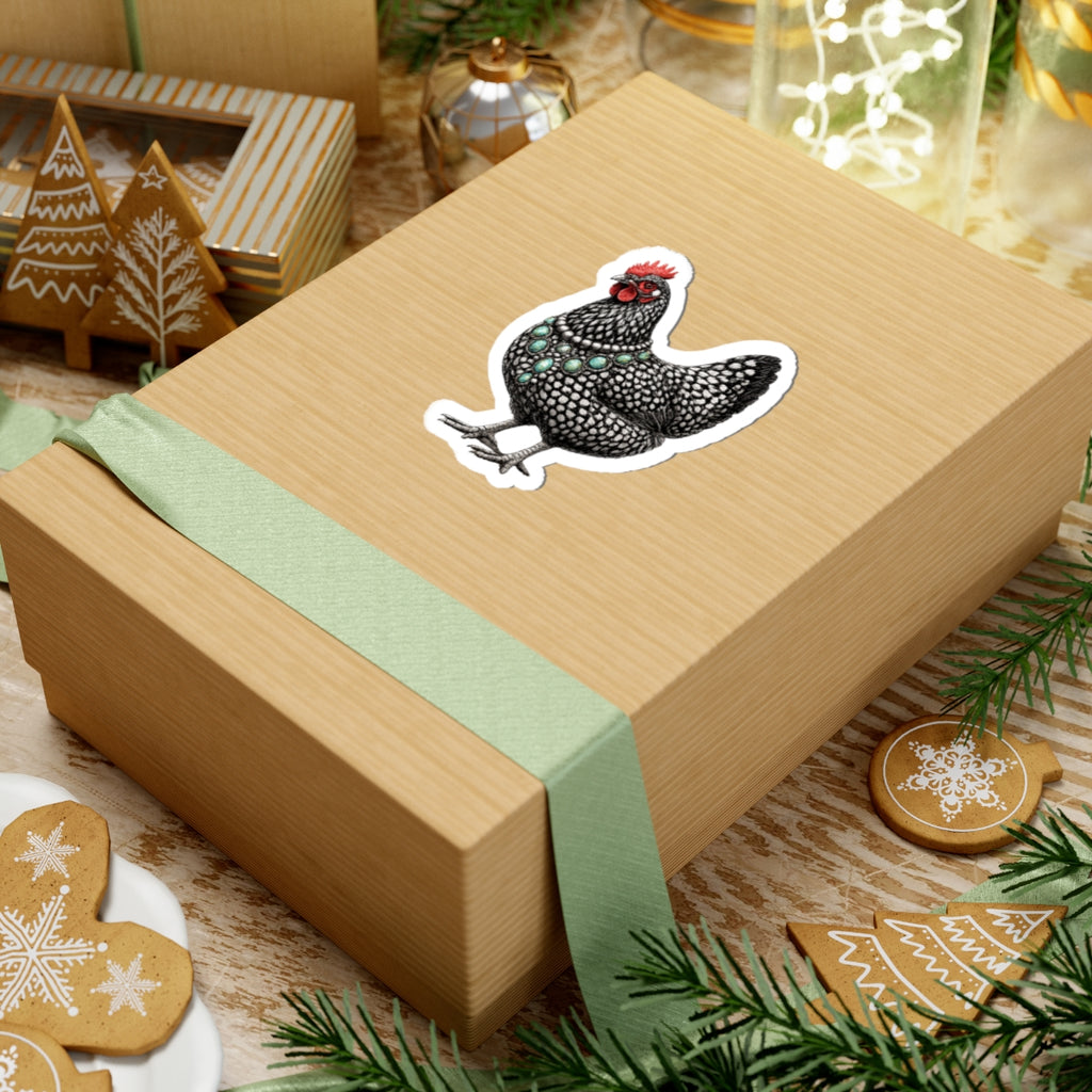 Decorative Hen Sticker — Black Speckled Chicken Kiss-Cut Vinyl Decal