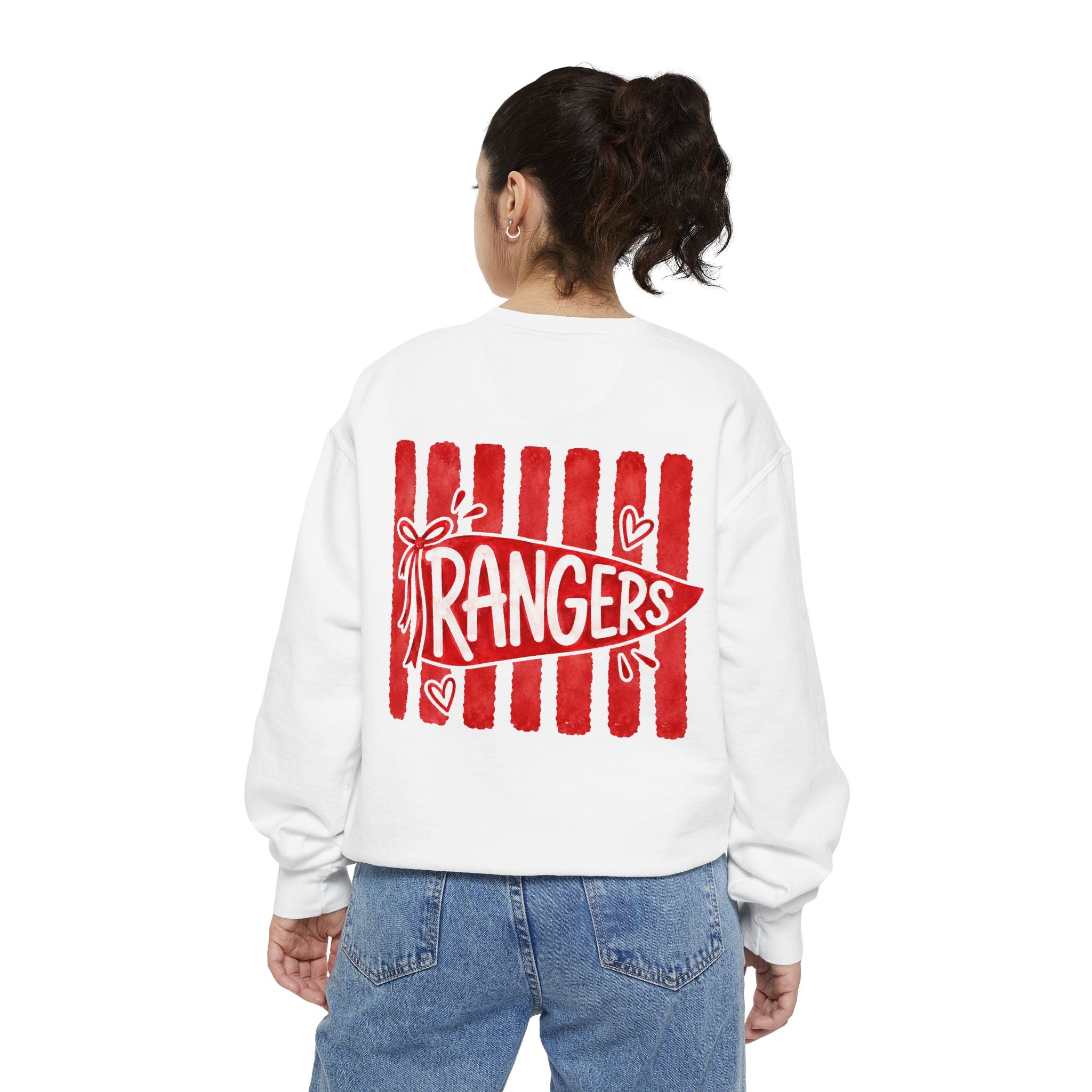 Rangers Pennant Graphic Sweatshirt — Red Striped Team Crewneck
