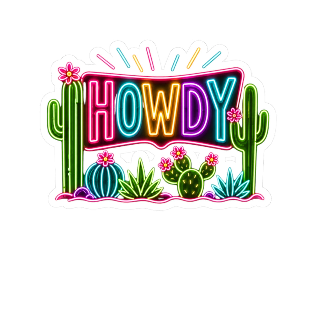Howdy Neon Cactus Sticker — Kiss-Cut Vinyl Decal