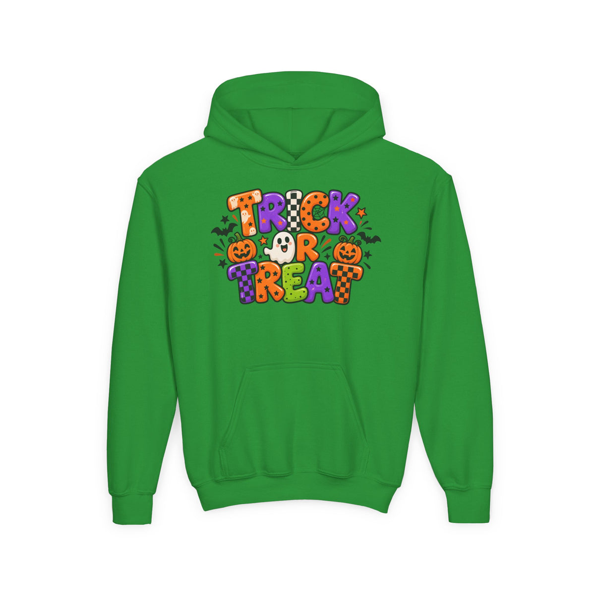 Youth Halloween Hoodie - "Trick or Treat" Colorful Pumpkin Design