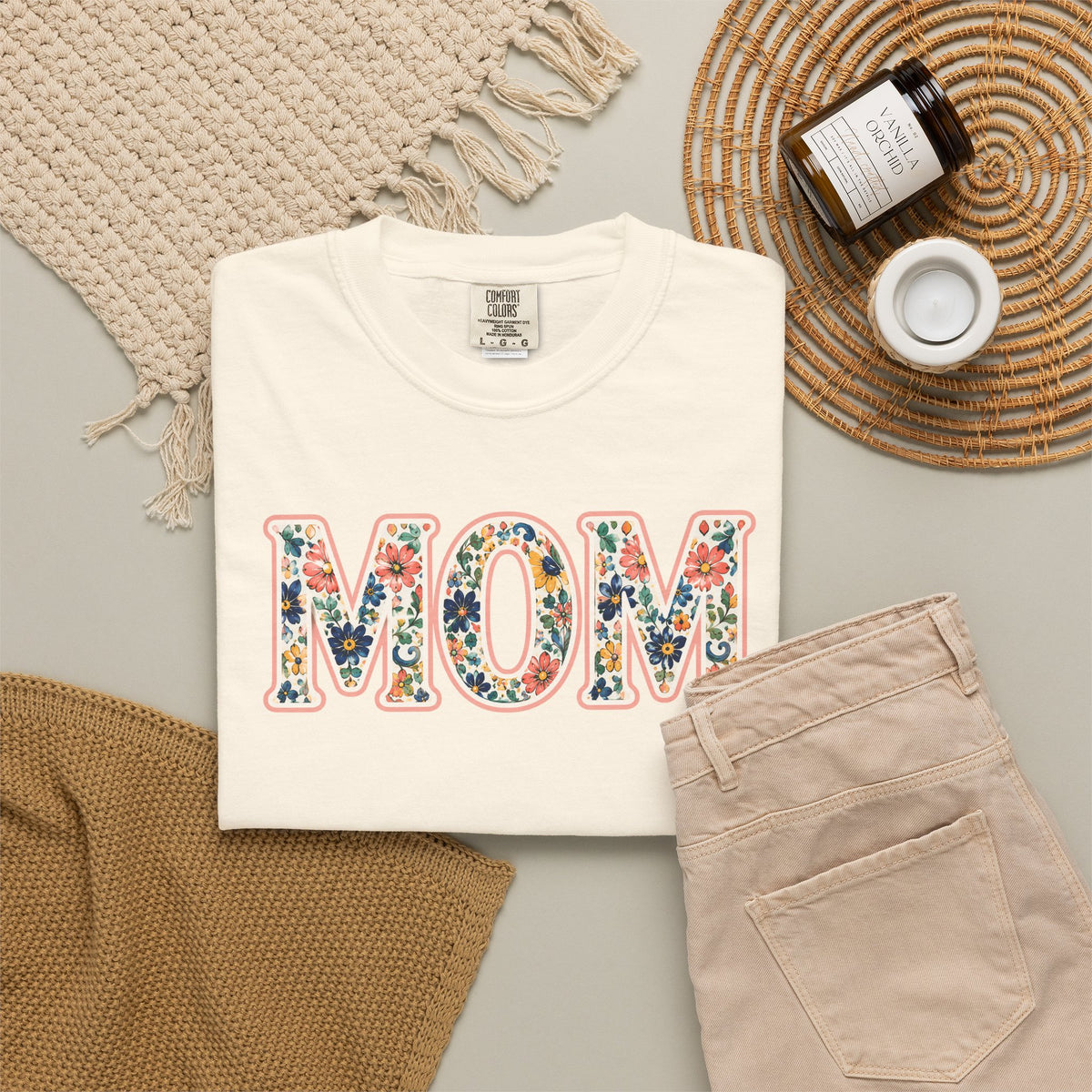Mom Floral T-Shirt — Vintage Garment-Dyed Mother's Day Tee