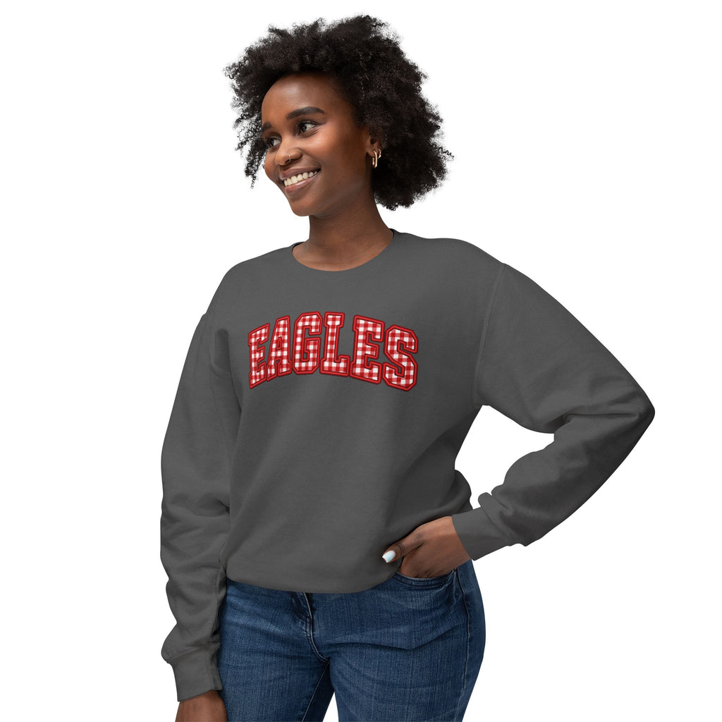 Eagles Plaid Arch Crewneck Sweatshirt — Vintage Red Check Team Pullover