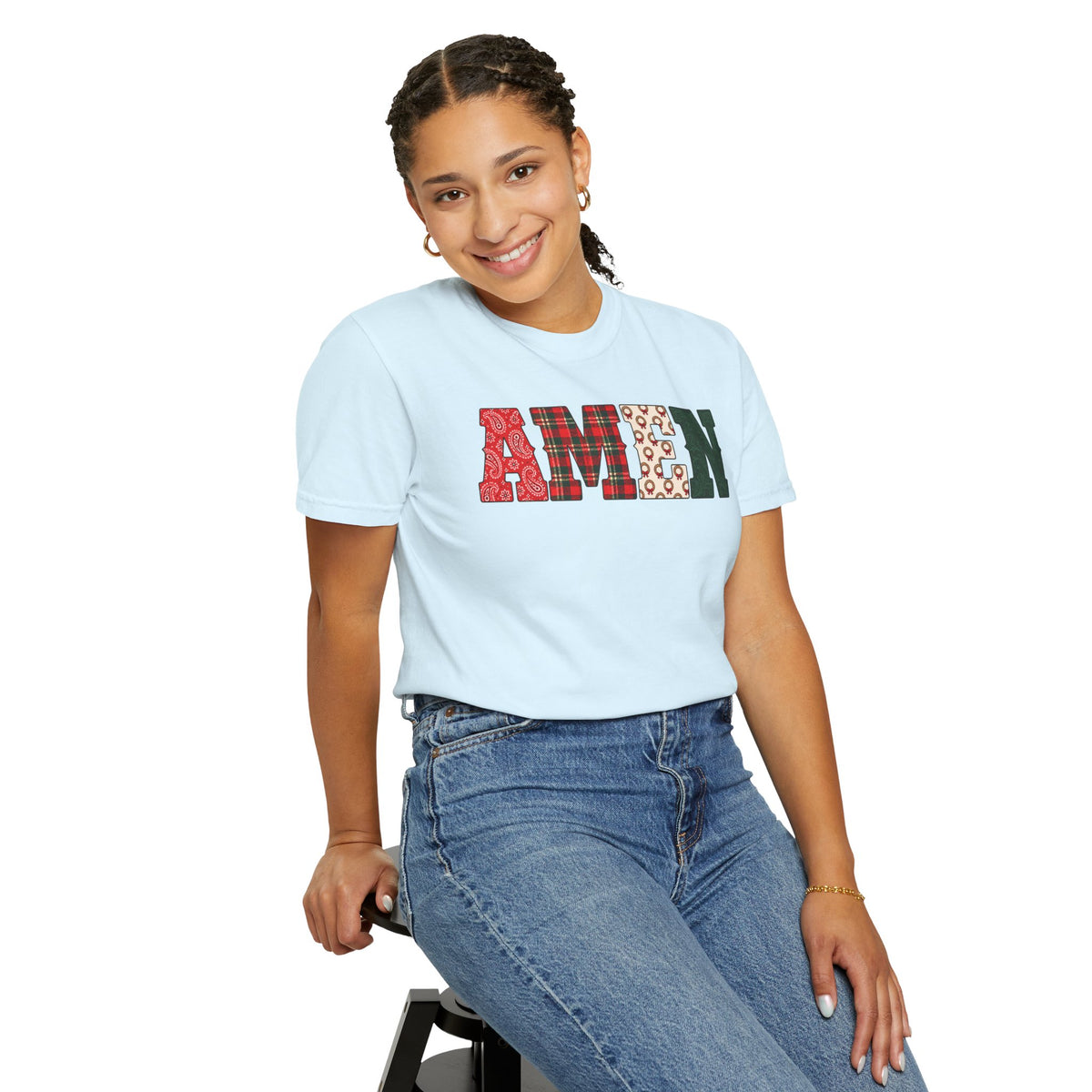 AMEN Western Christmas Patchwork T-Shirt
