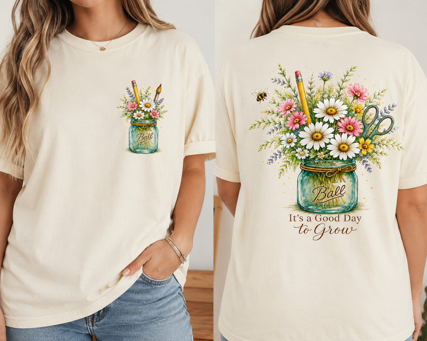It's a Good Day to Grow | Comfort Colors® Teacher T-Shirt | Floral Mason Jar Graphic Tee