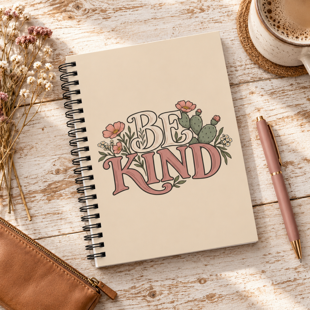 Be Kind Floral Spiral Notebook — Ruled Journal for Notes & Gifts