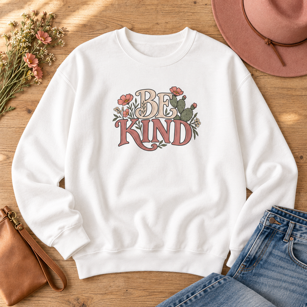 Be Kind Floral Crewneck Sweatshirt — Positive Message Cozy Pullover