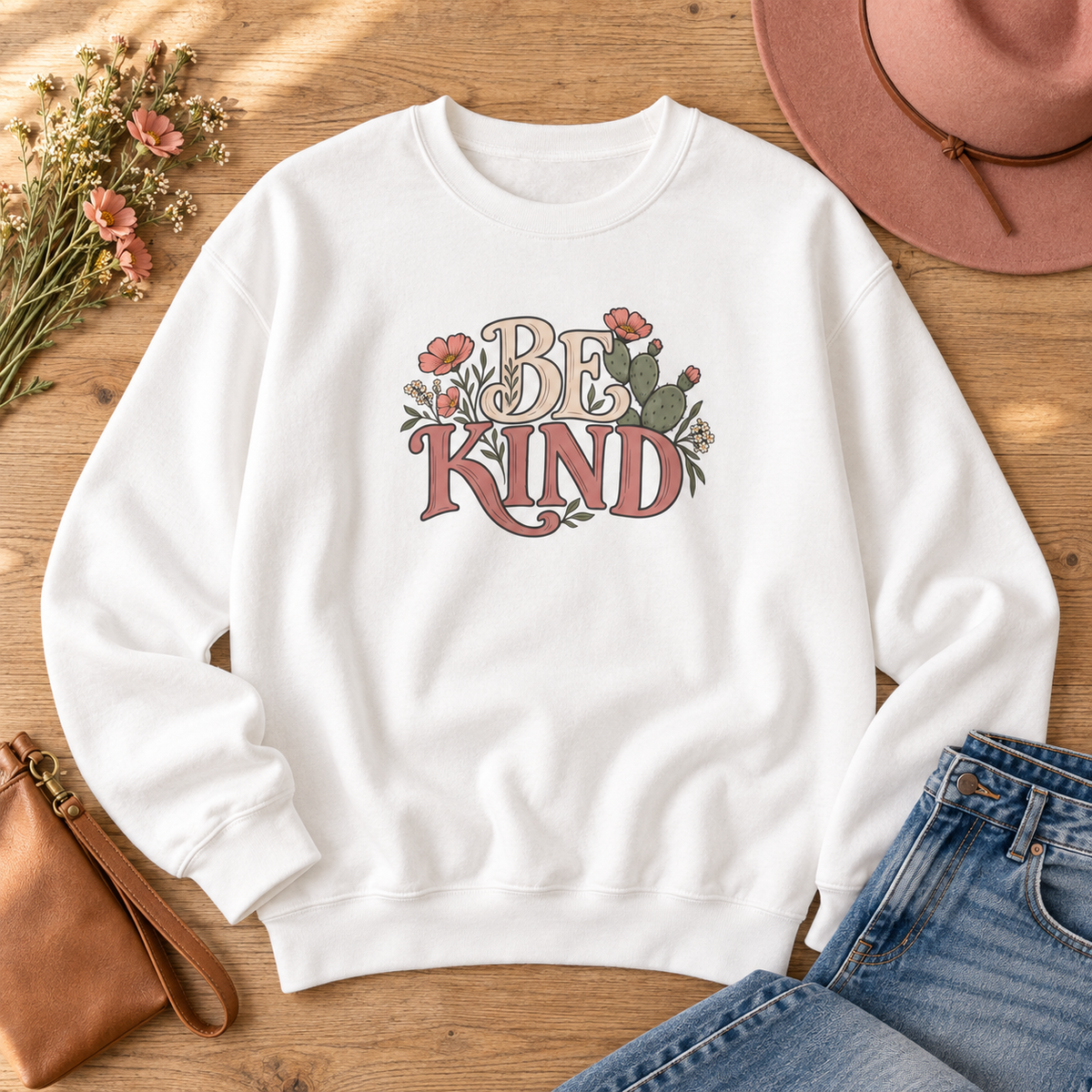 Be Kind Floral Crewneck Sweatshirt — Positive Message Cozy Pullover