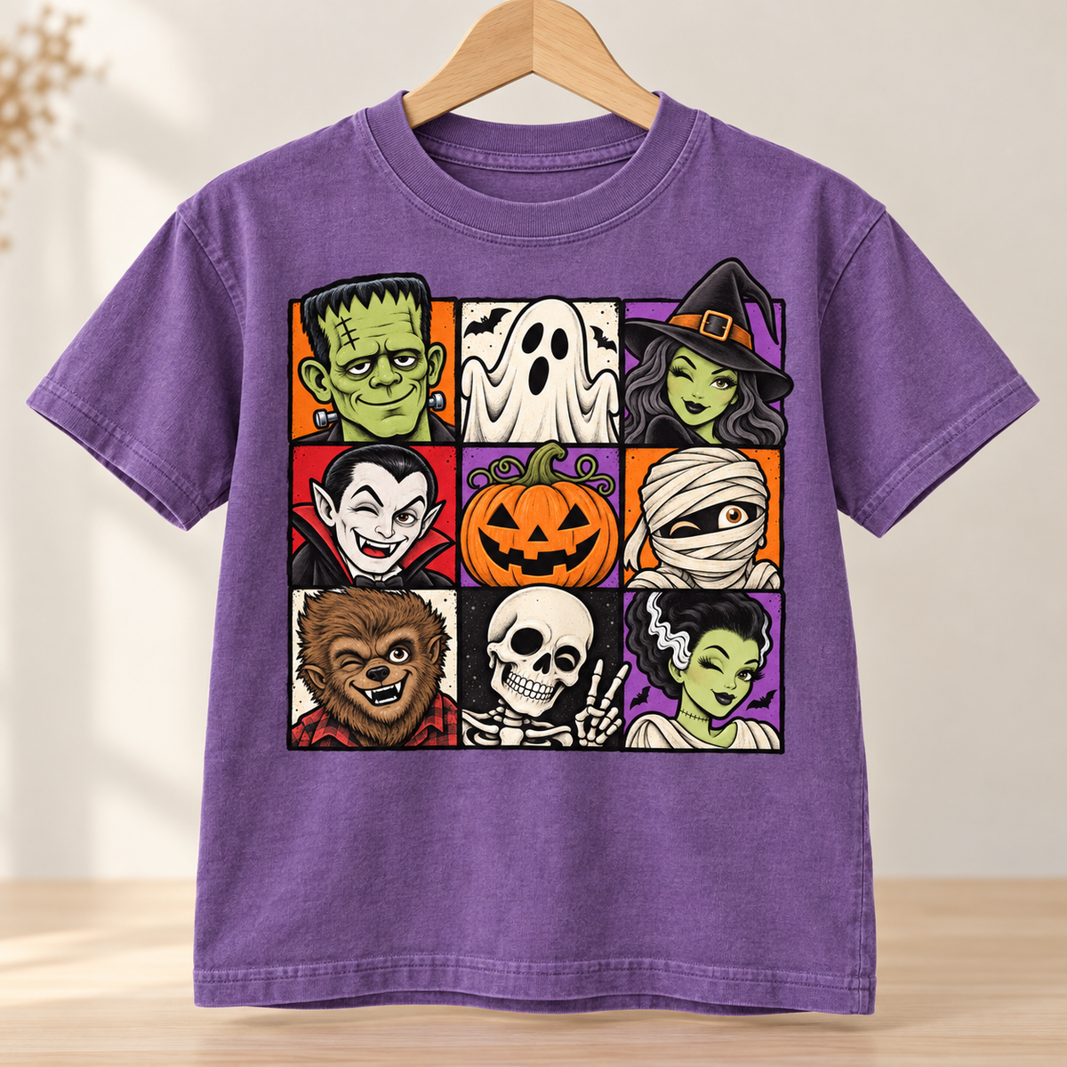 Kids Halloween Monsters Tee — Cute Retro Monster Patchwork Shirt