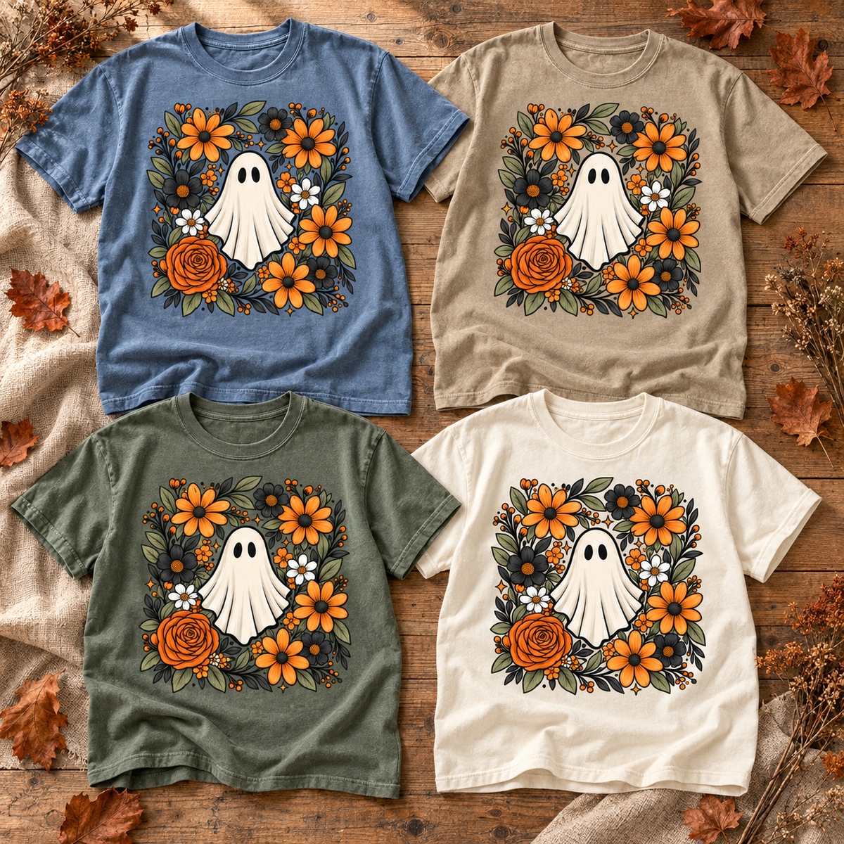 Ghost Bouquet T-Shirt — Floral Halloween Graphic Tee