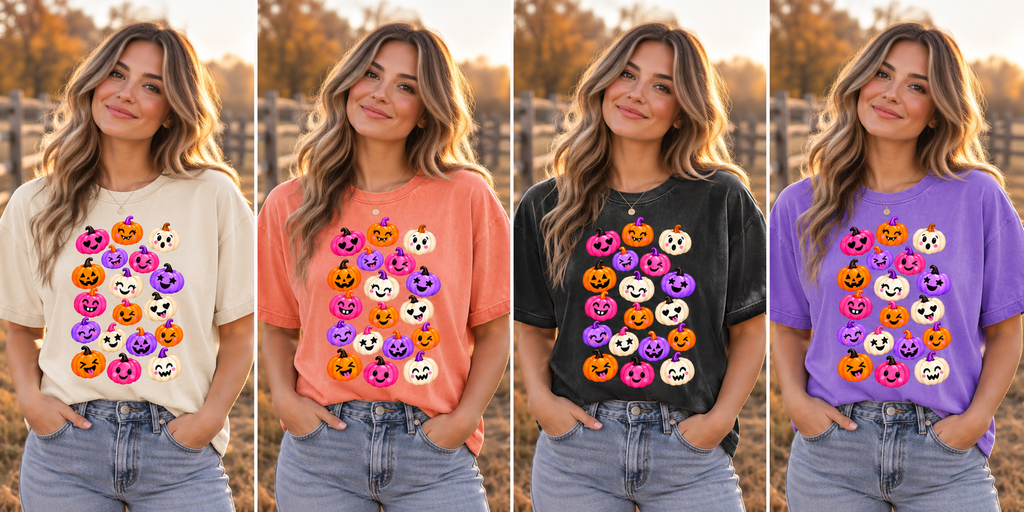 Cute Colorful Jack-o'-Lanterns Long Sleeve Tee — Halloween Pumpkin Shirt