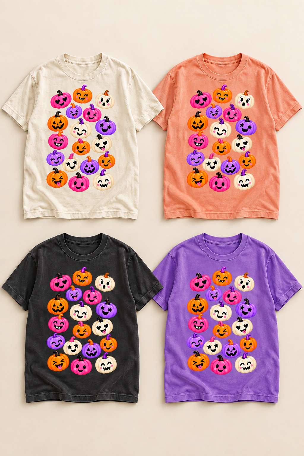 Cute Colorful Jack-o'-Lanterns Long Sleeve Tee — Halloween Pumpkin Shirt