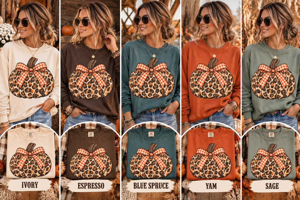 Leopard Pumpkin Long Sleeve Tee — Buffalo Plaid Bow Fall Shirt
