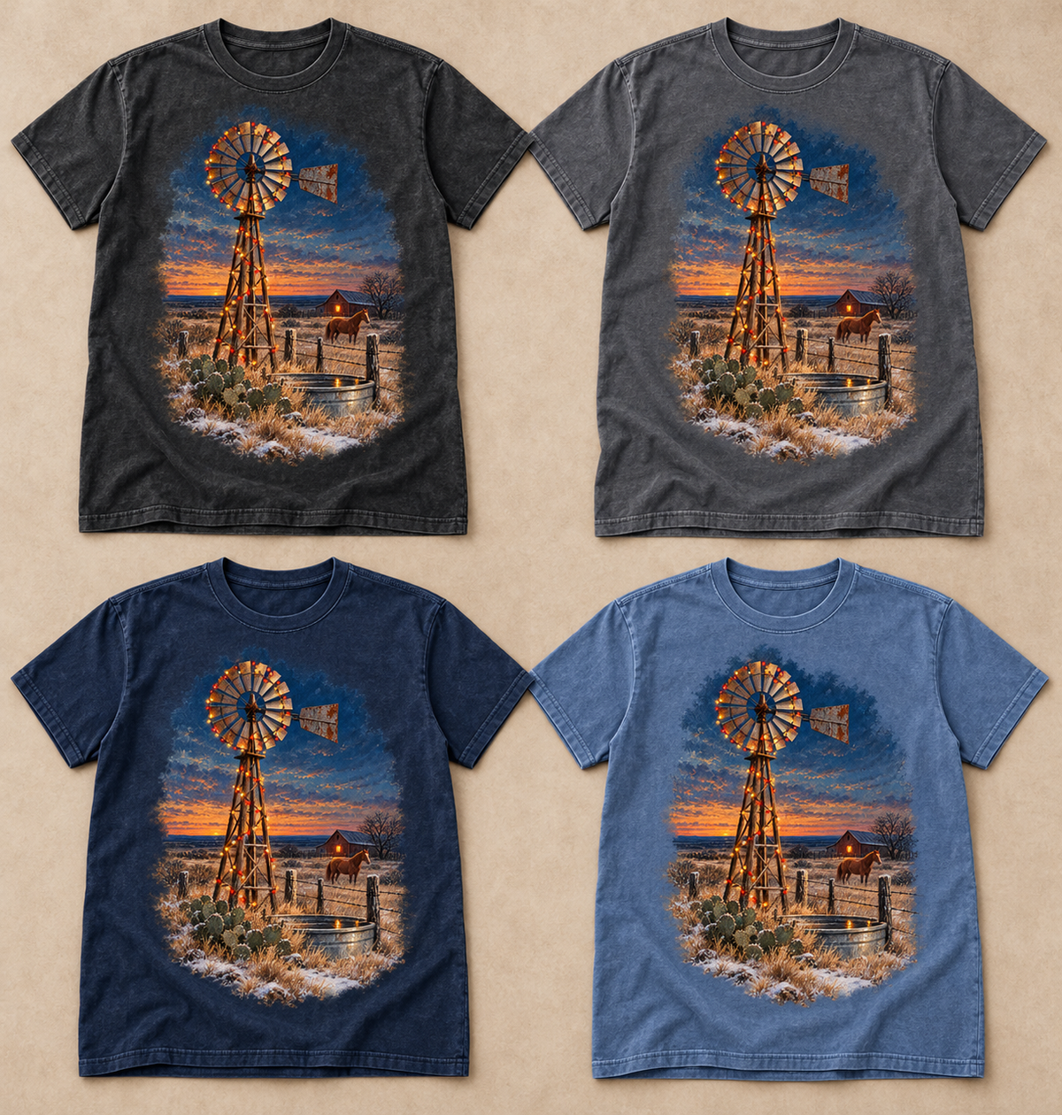 Vintage Windmill Christmas Sunset T-Shirt