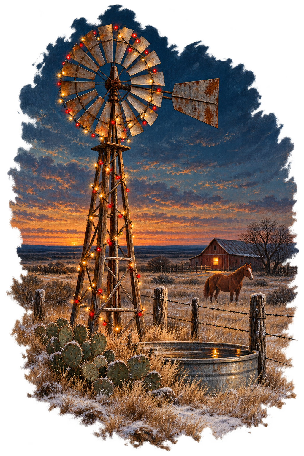 Vintage Windmill Christmas Sunset T-Shirt