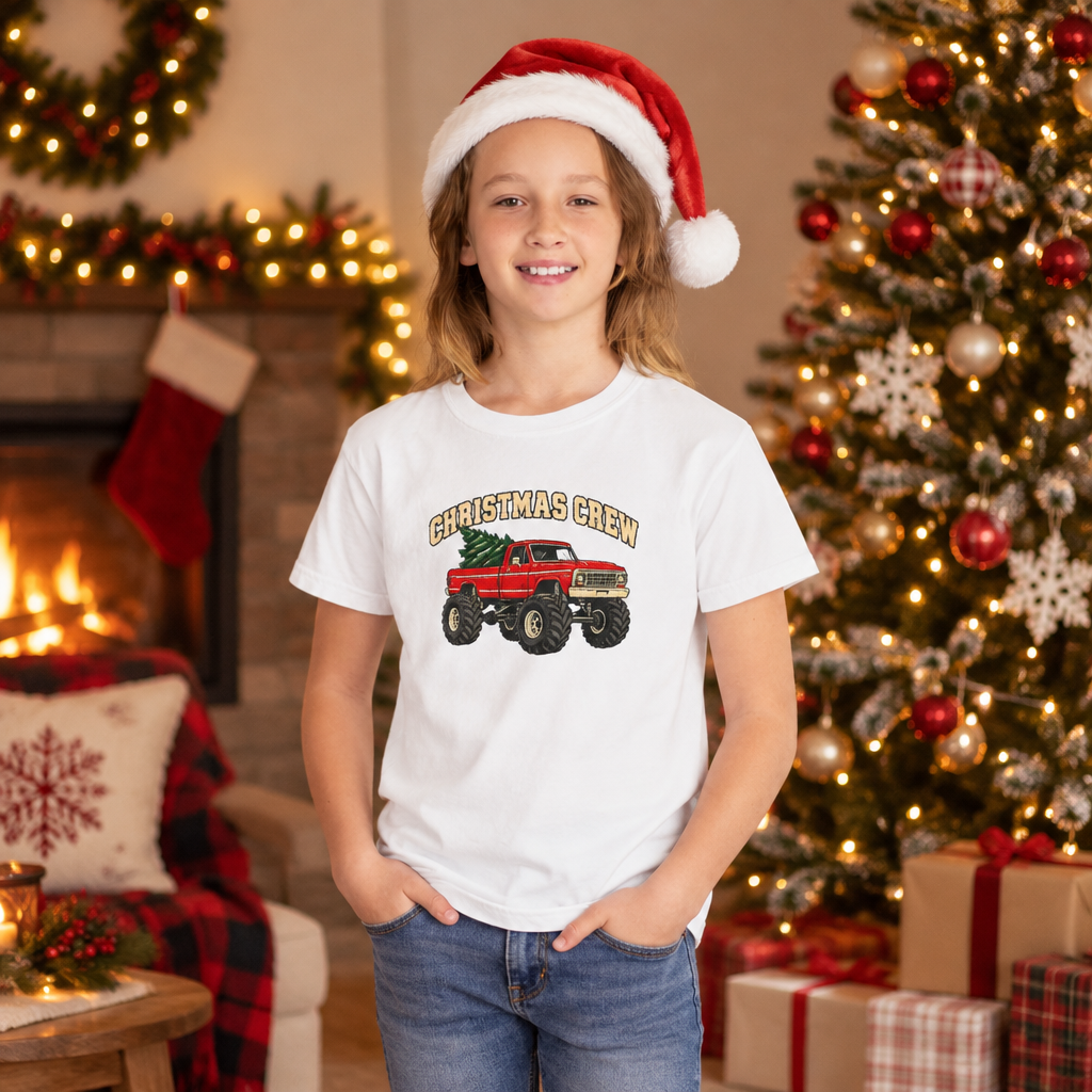 Kids Christmas Crew Red Truck Youth Tee