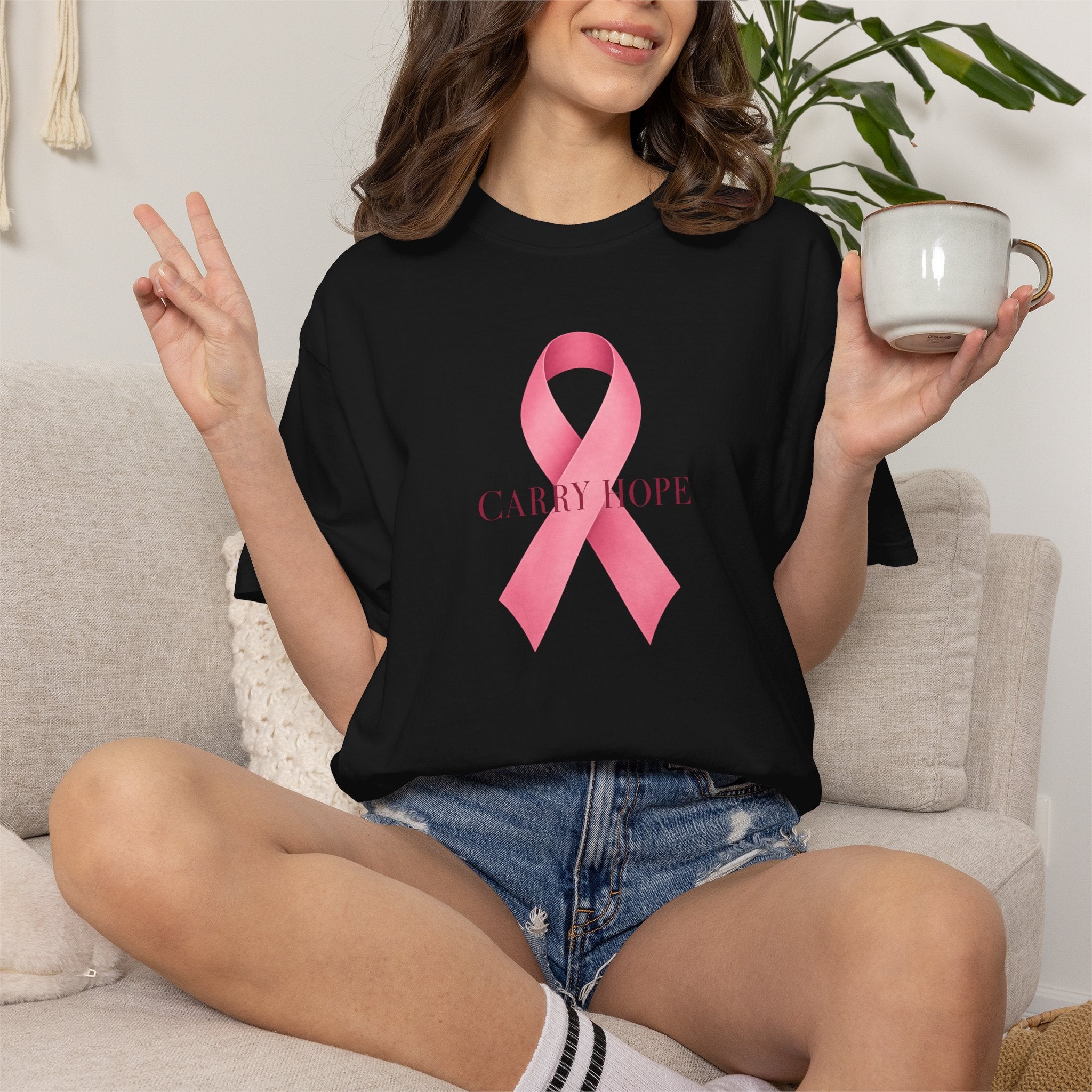 Breast Cancer Awareness T-Shirt — Pink Ribbon "Carry Hope"
