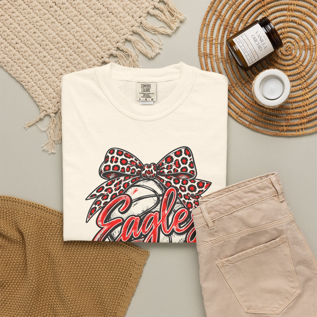 Eagles Volleyball T-Shirt with Leopard Bow Graphic