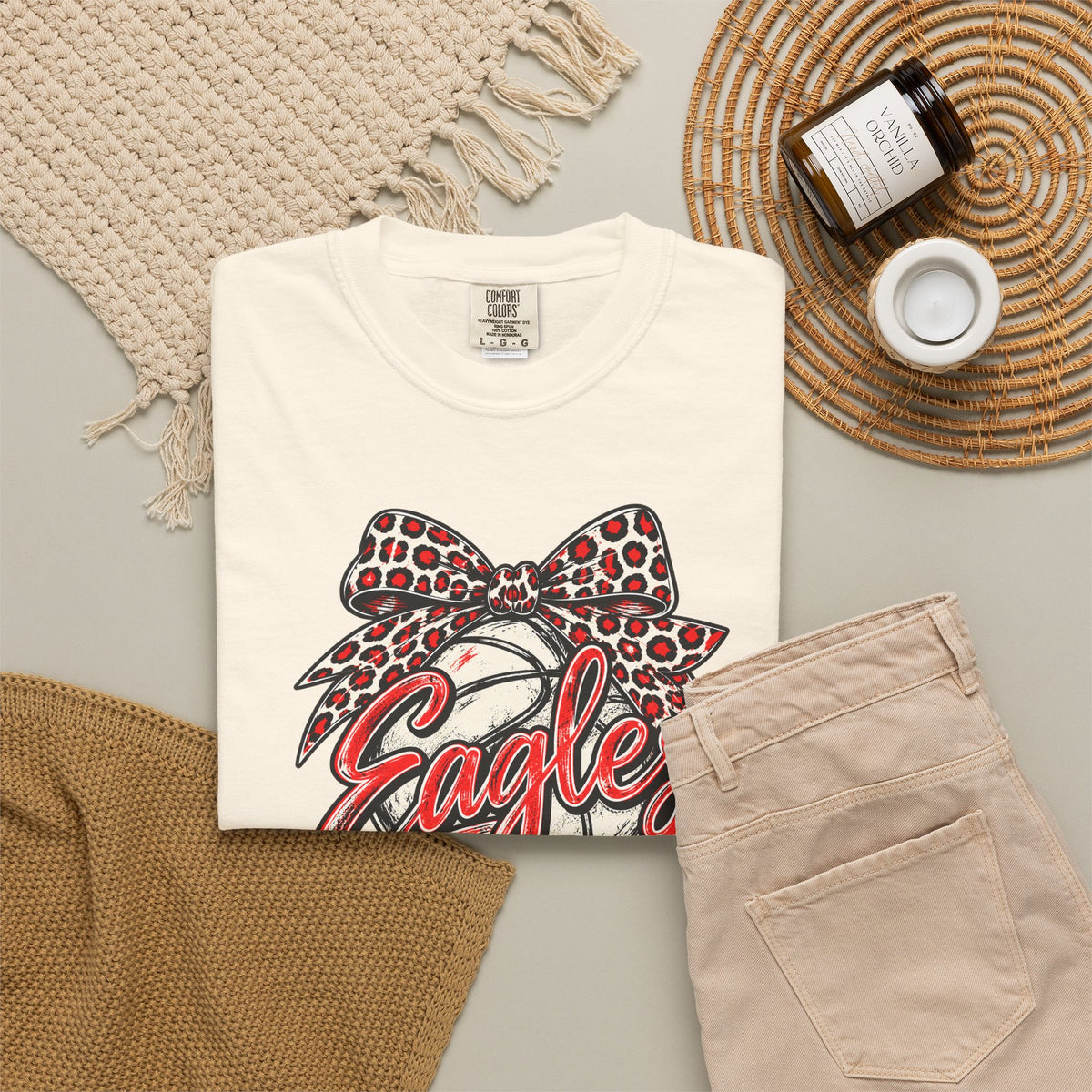 Eagles Volleyball T-Shirt with Leopard Bow Graphic