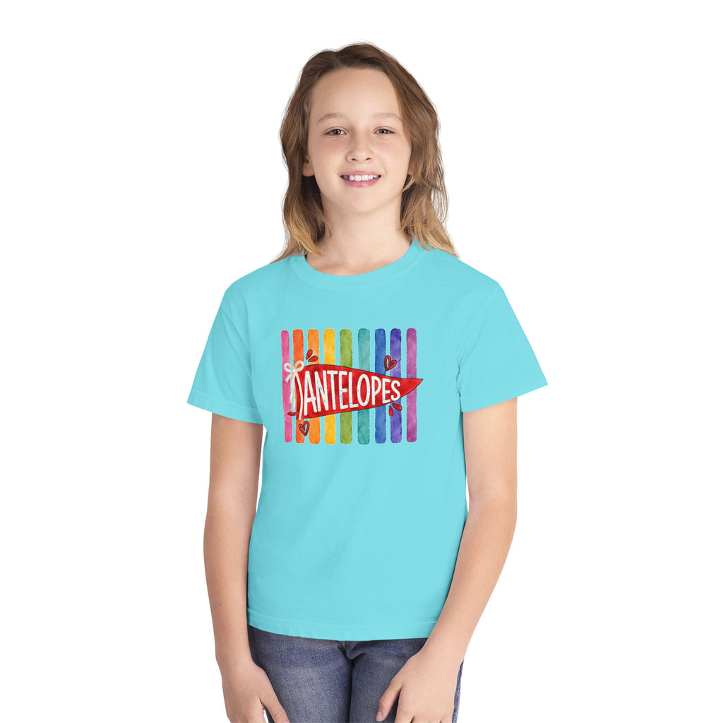 Youth Tee — Rainbow 'Antelopes' Pennant School Spirit Shirt