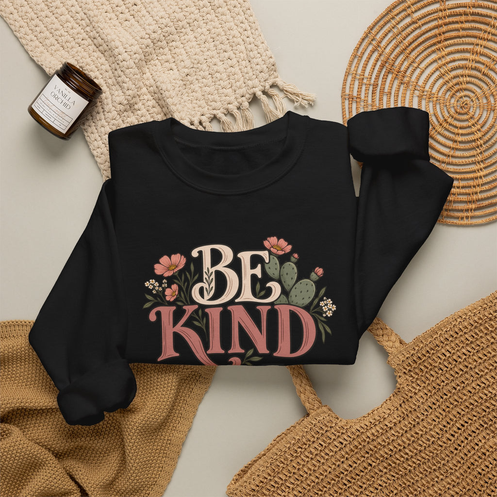 Be Kind Floral Crewneck Sweatshirt — Positive Message Cozy Pullover