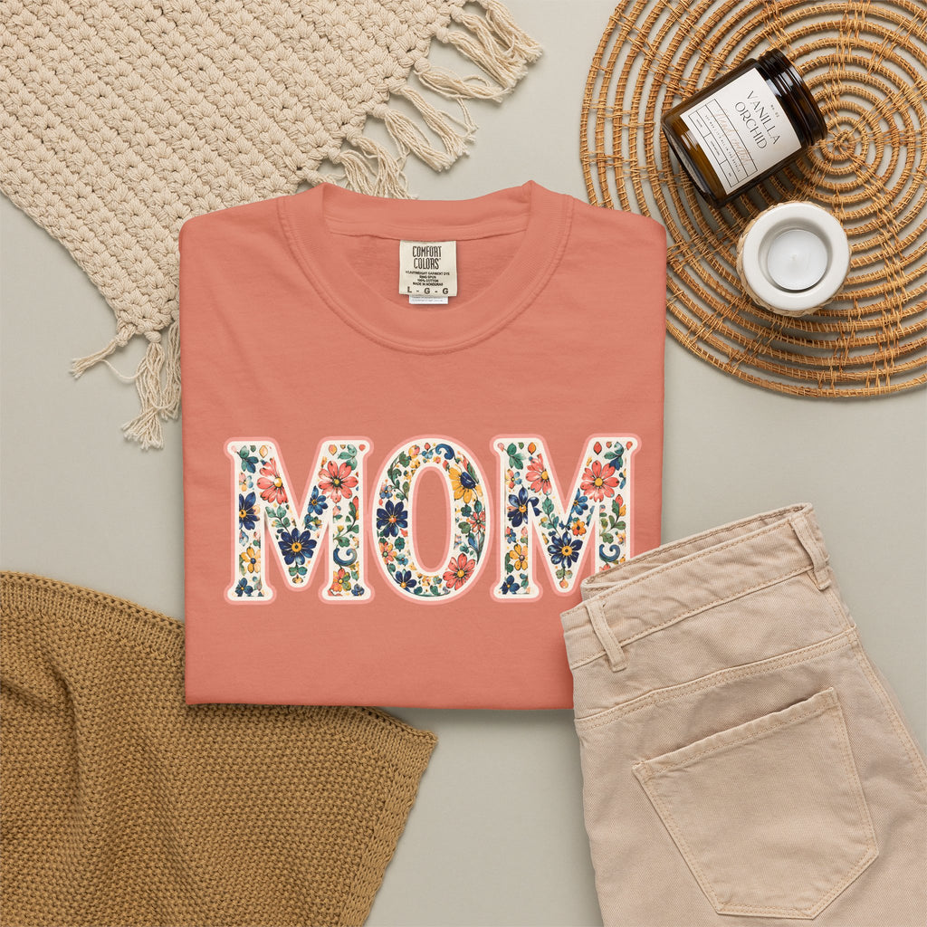 Mom Floral T-Shirt — Vintage Garment-Dyed Mother's Day Tee