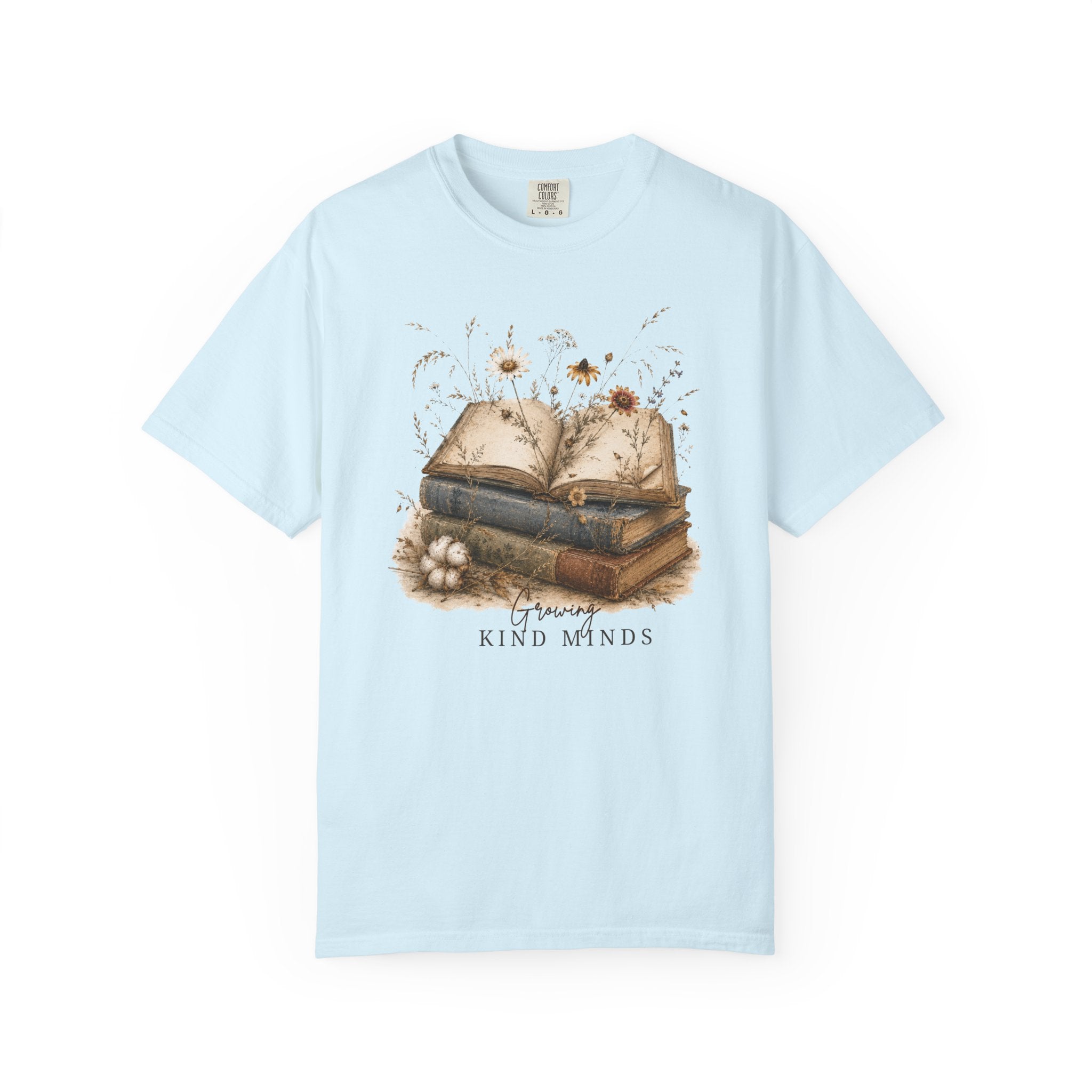 Growing Kind Minds Comfort Colors® Teacher Shirt | Vintage Watercolor Book Lover Tee | Boutique Teacher Gift