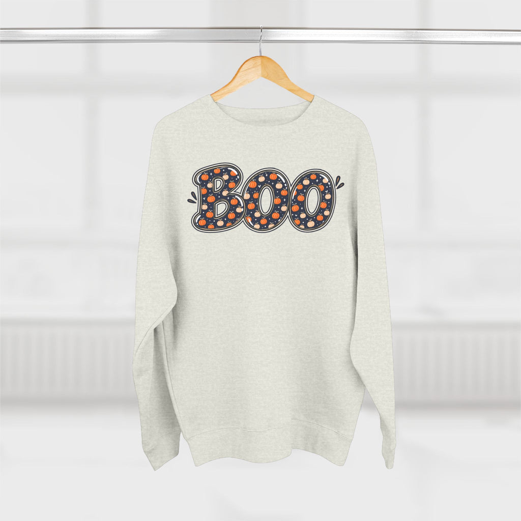 BOO Polka Dot Halloween Sweatshirt — Pumpkin & Navy Dotted Crewneck