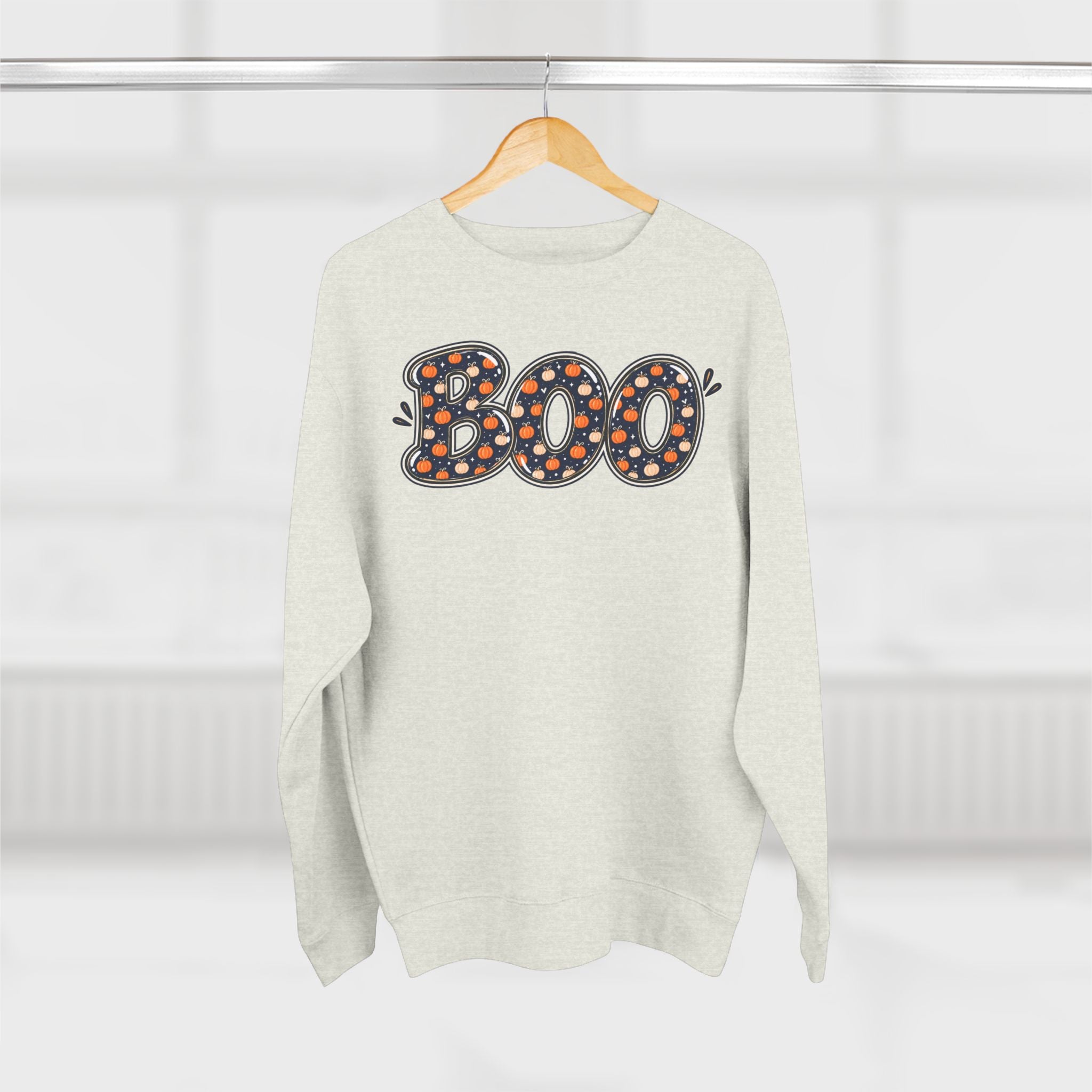 BOO Polka Dot Halloween Sweatshirt — Pumpkin & Navy Dotted Crewneck