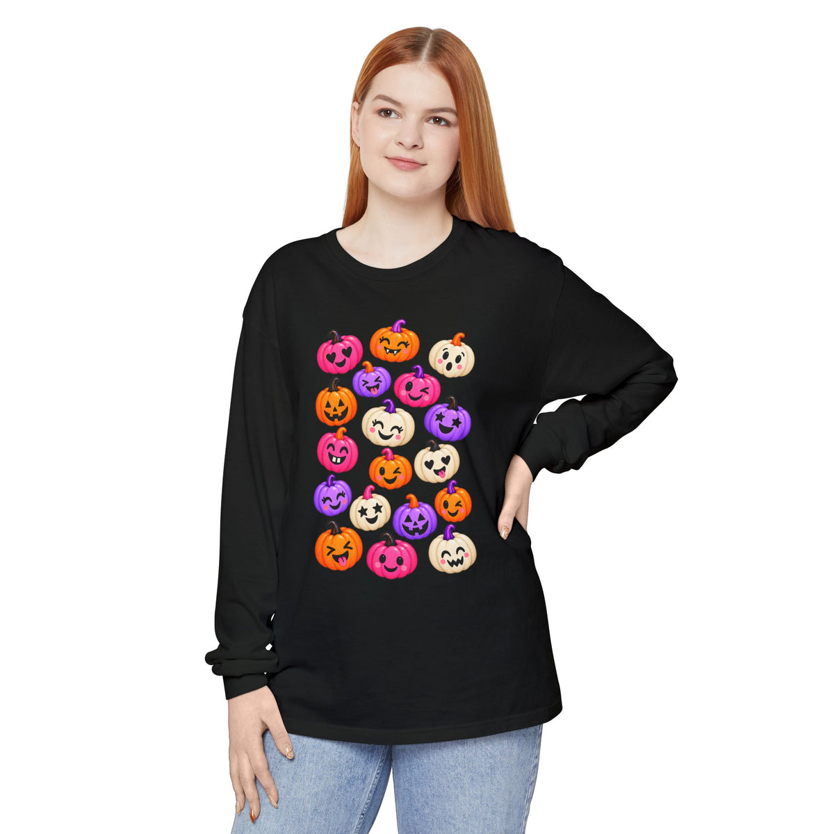 Cute Colorful Jack-o'-Lanterns Long Sleeve Tee — Halloween Pumpkin Shirt